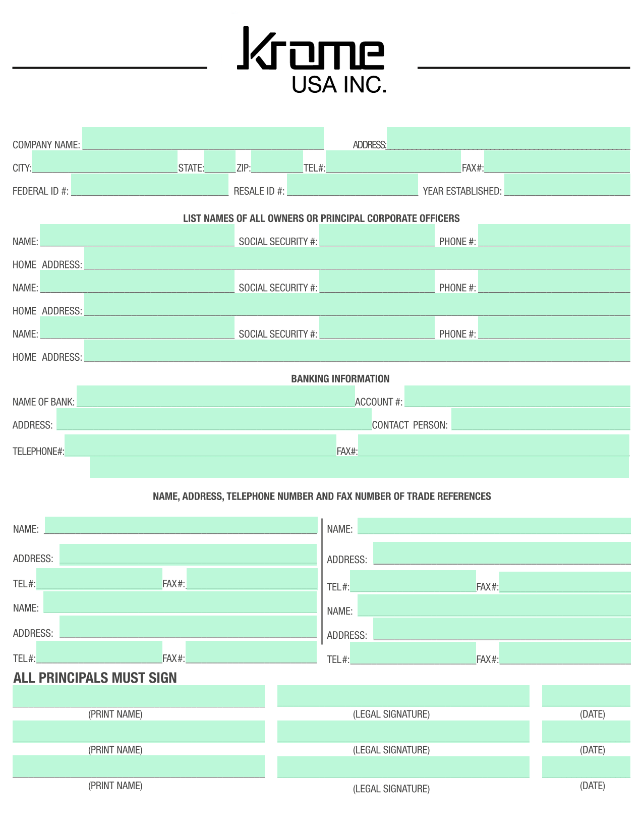 Credit Application Form screenshot