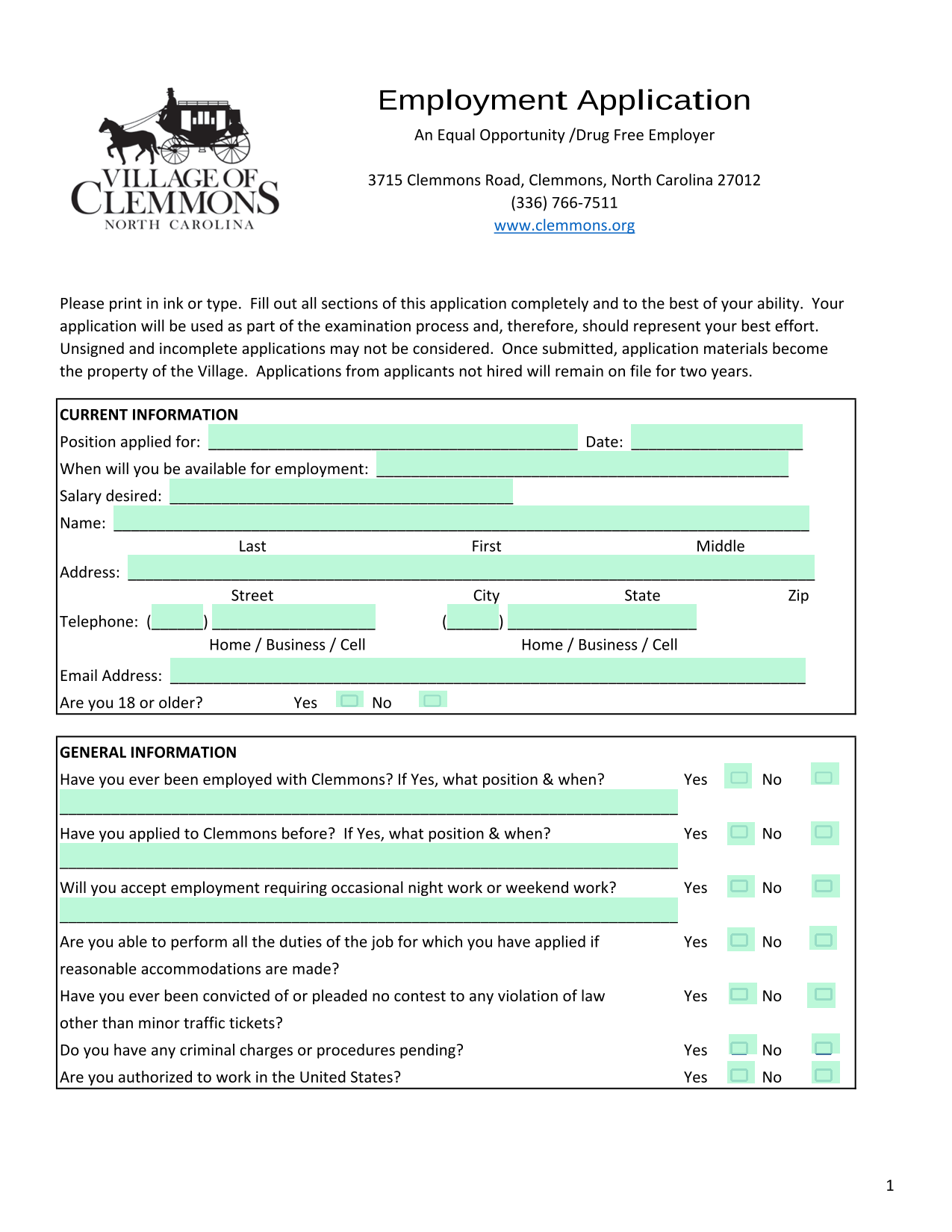 Employment Application screenshot