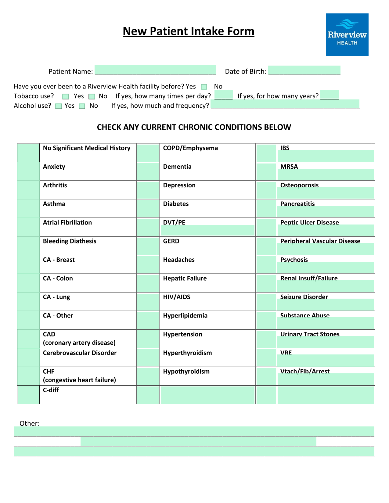 New Patient Intake Form screenshot