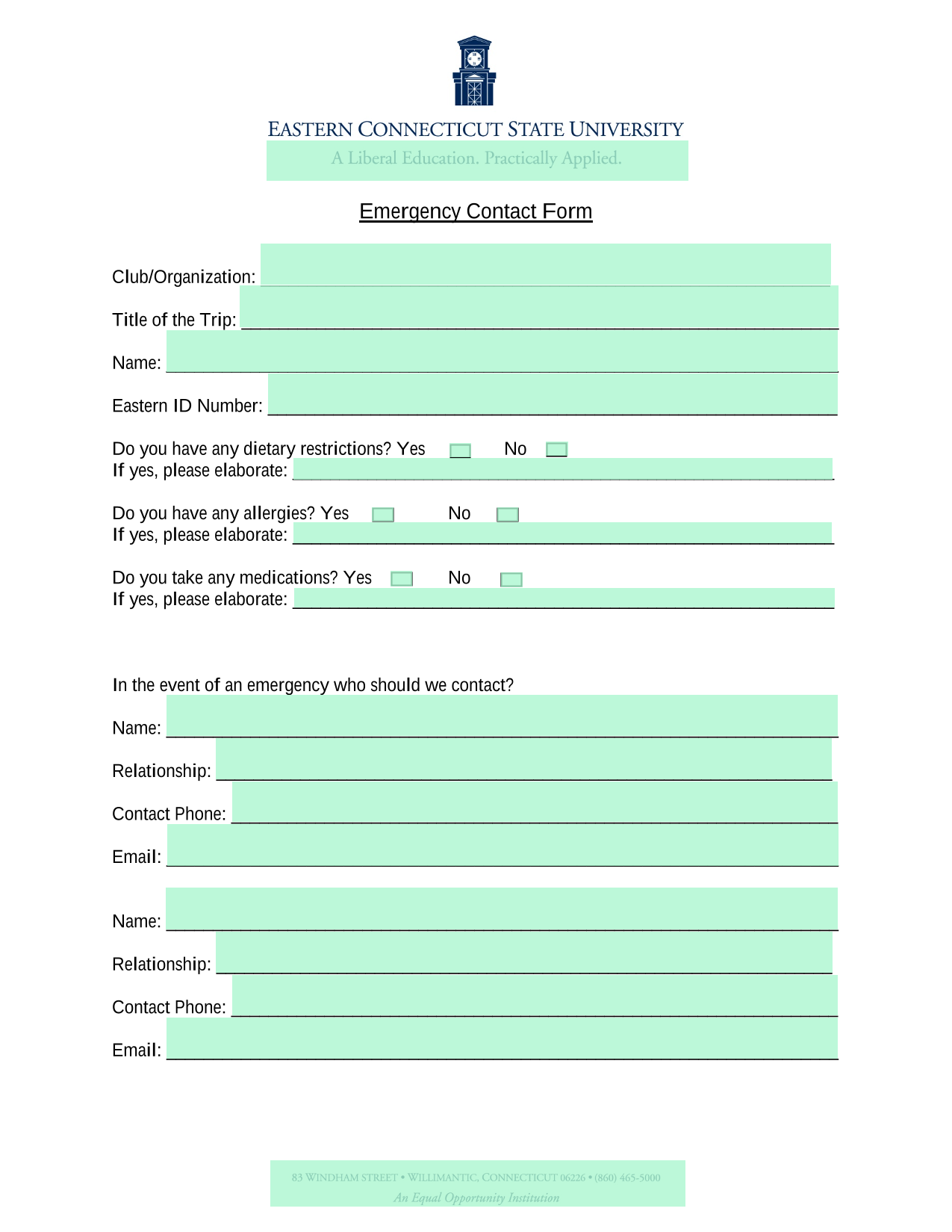 Emergency Contact Form screenshot