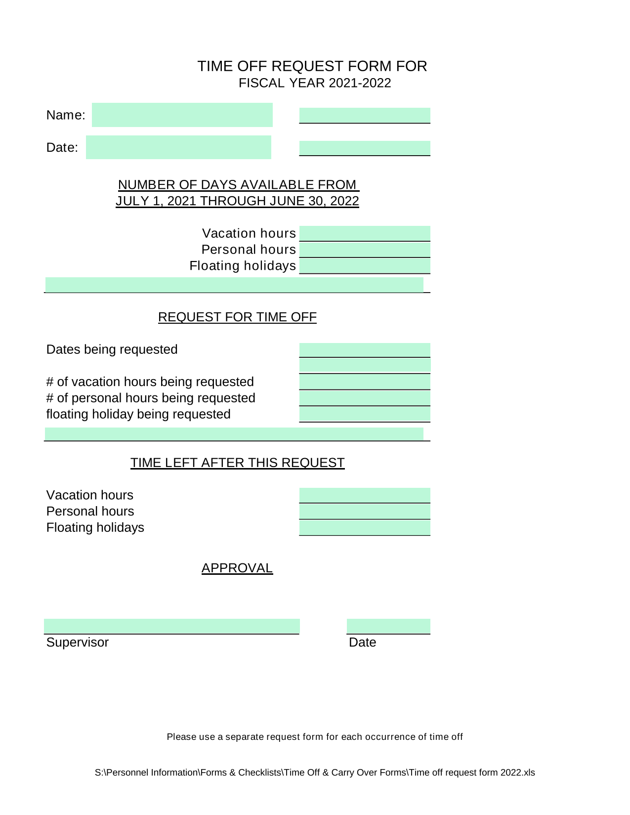 Time Off Request Form screenshot