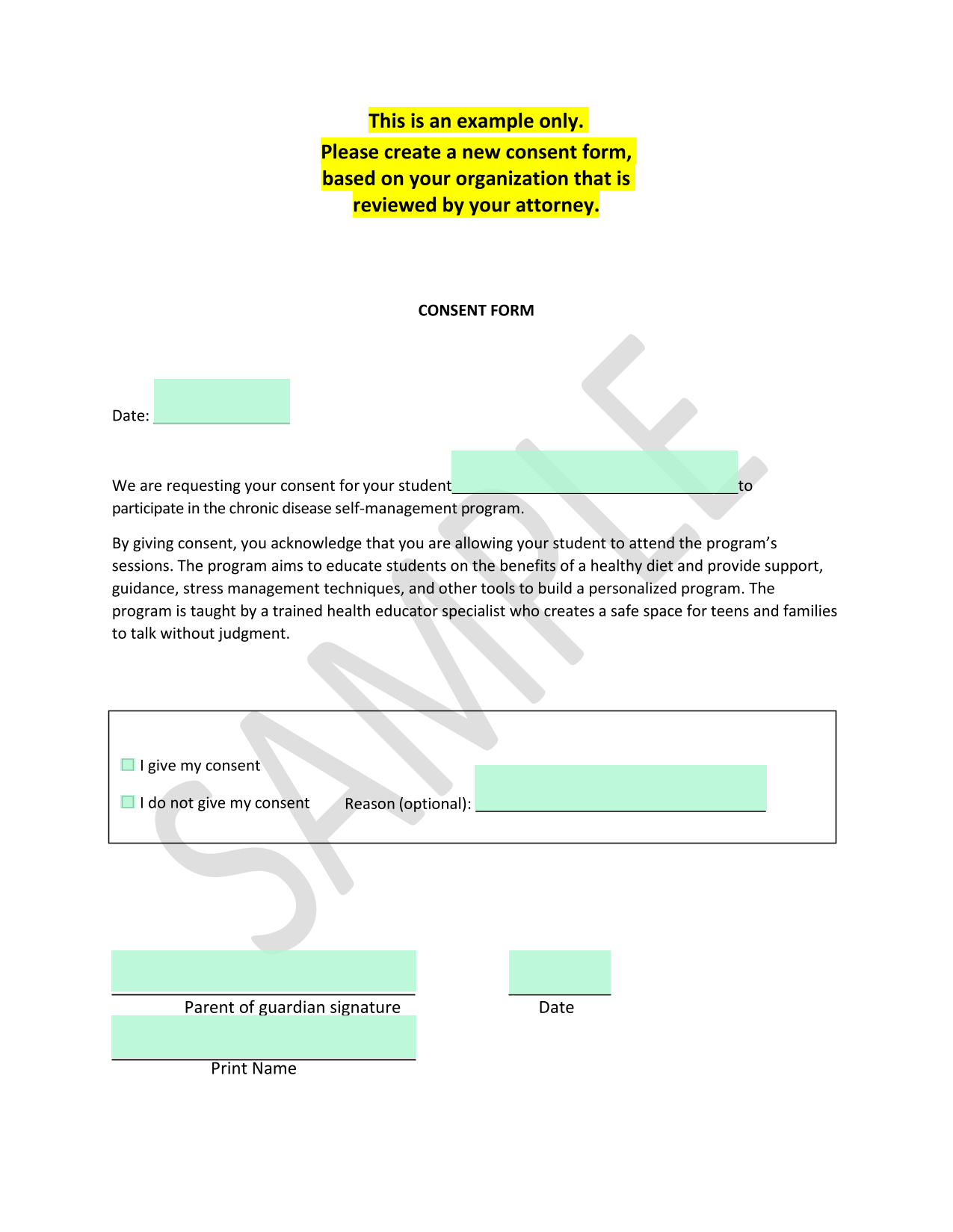 CONSENT FORM screenshot