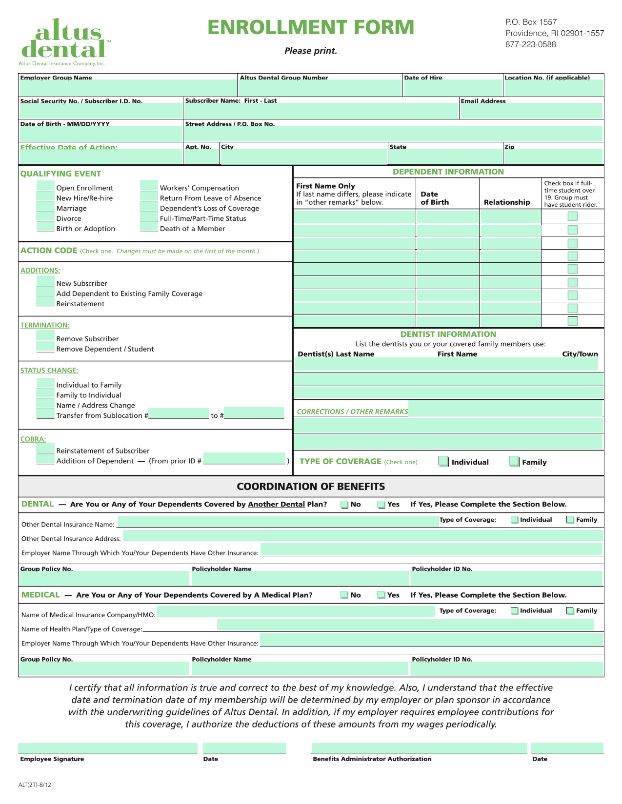 Enrollment Form screenshot