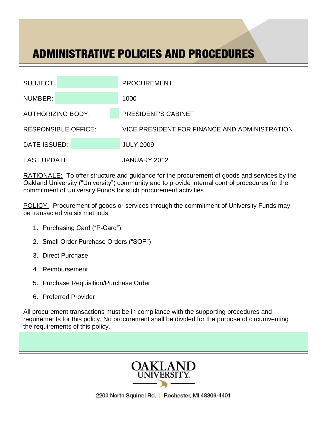 Procurement Policy screenshot