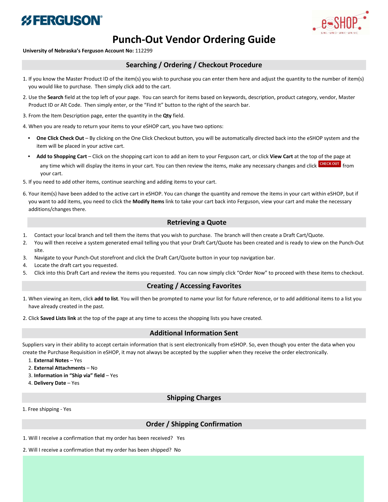 Punch Out Vendor Ordering Guide screenshot
