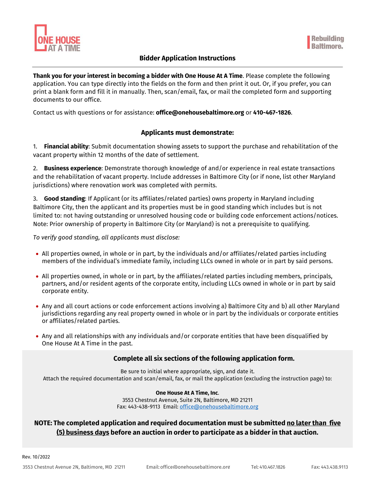 Bidder Application Instructions screenshot