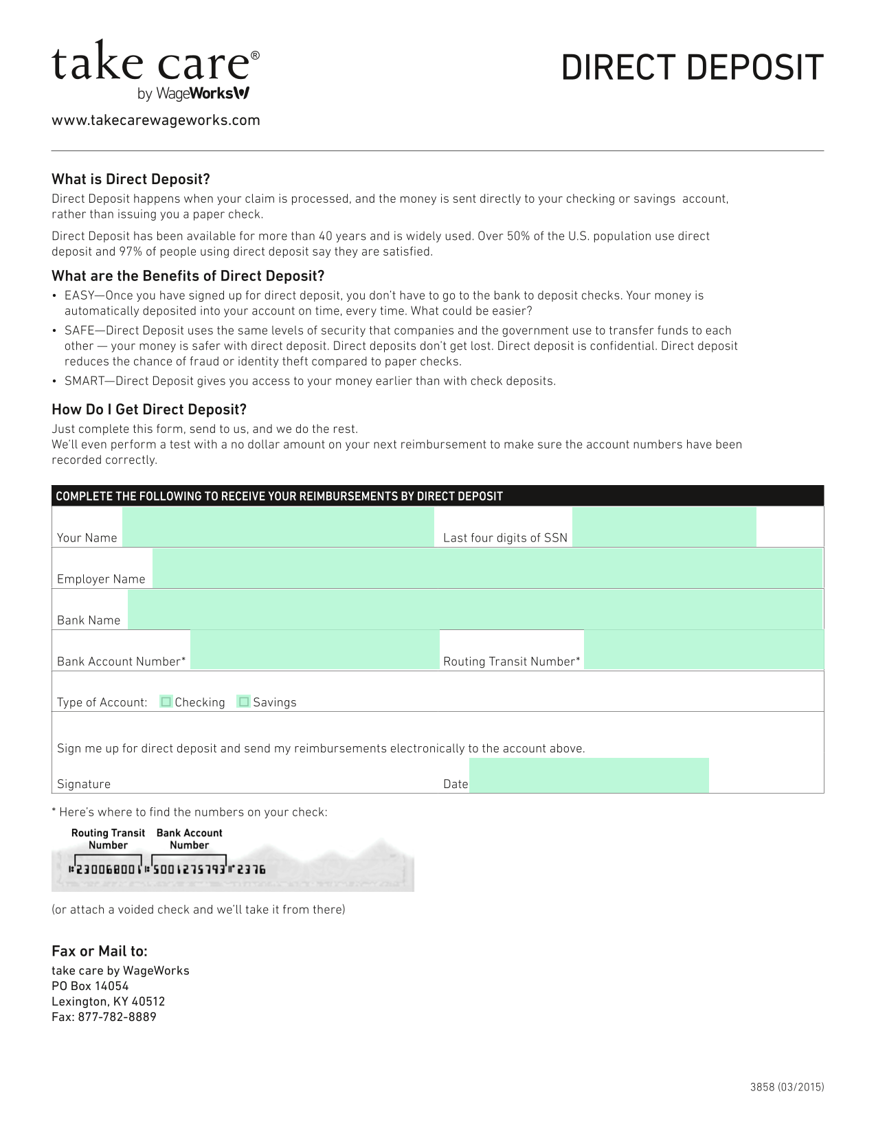Direct Deposit Form screenshot