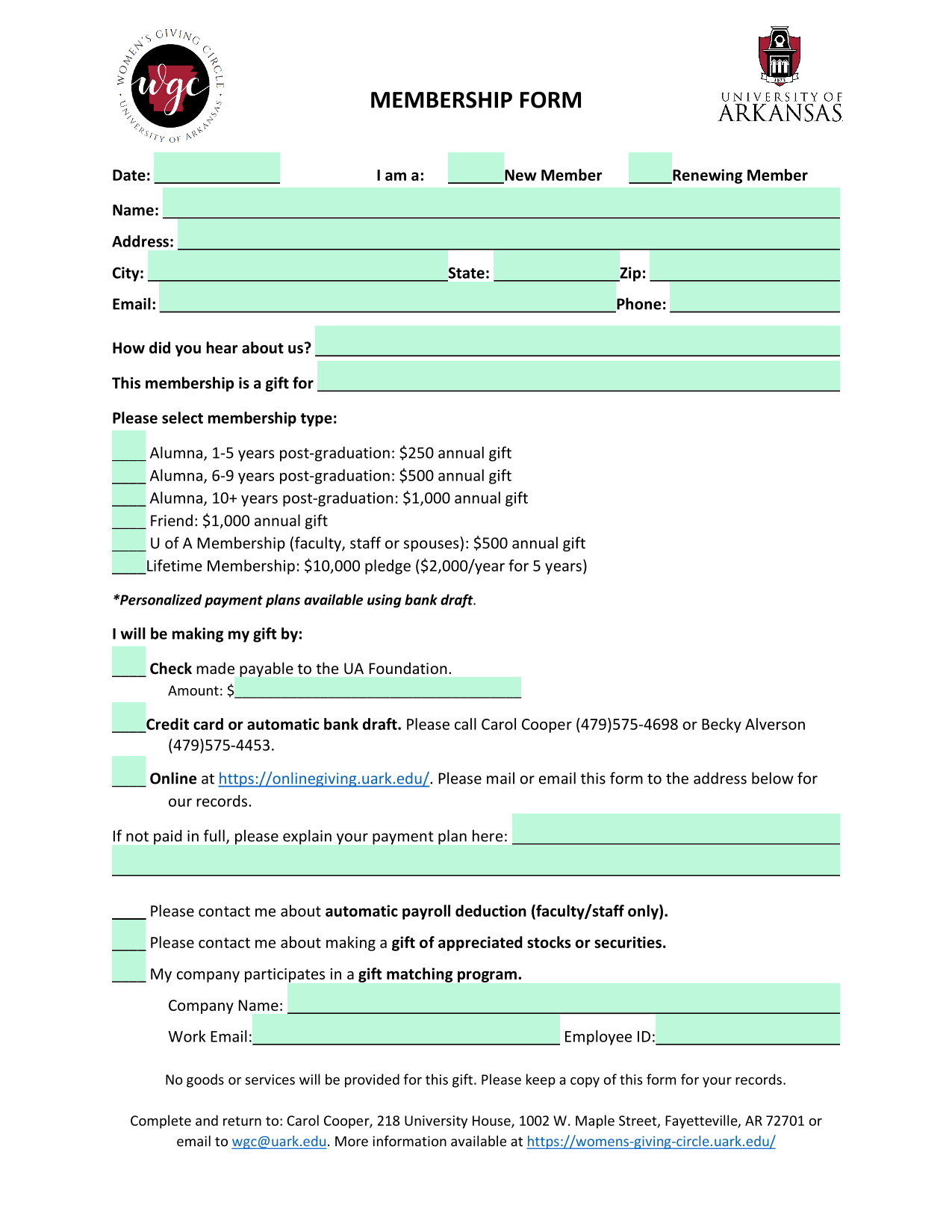 MEMBERSHIP FORM screenshot