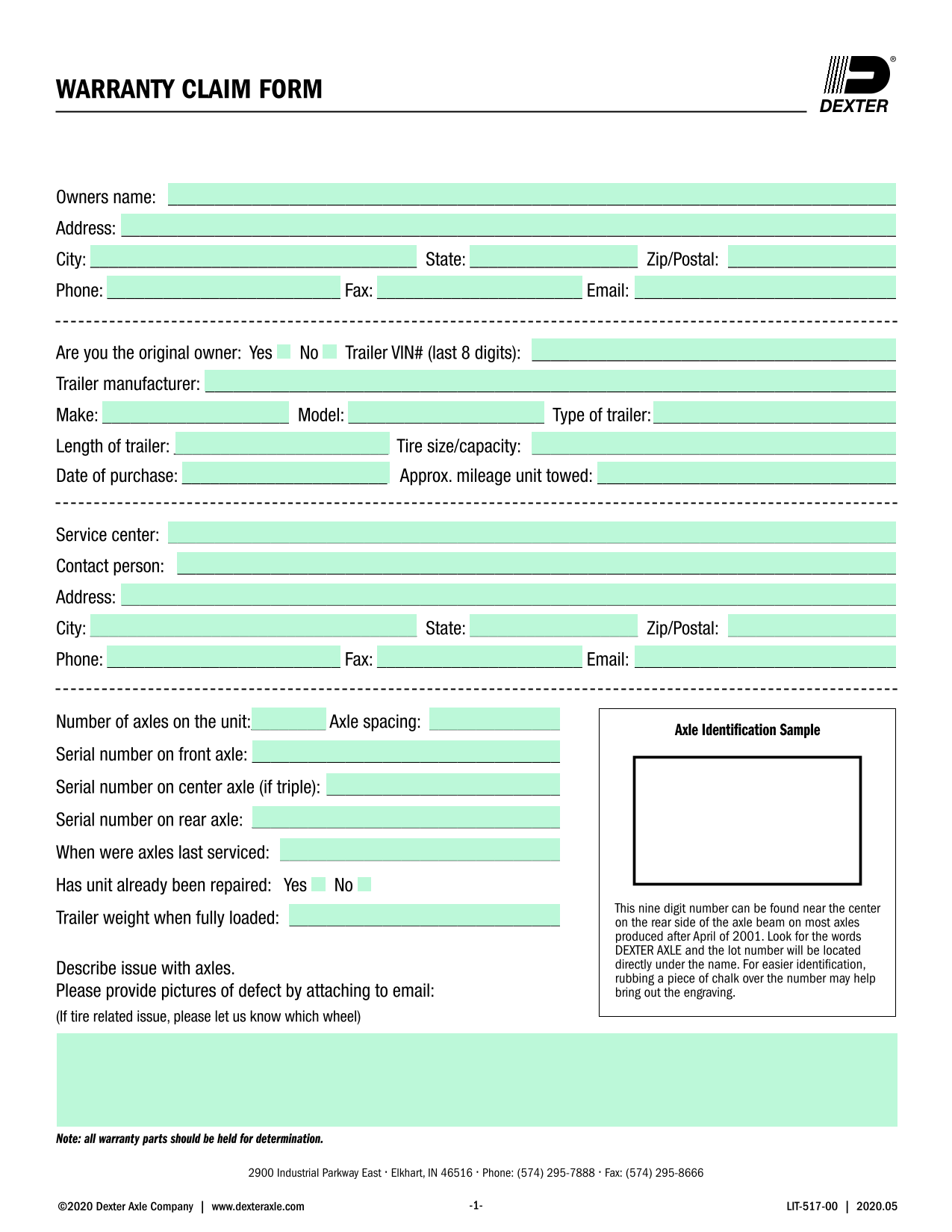 Warranty Claim Form screenshot