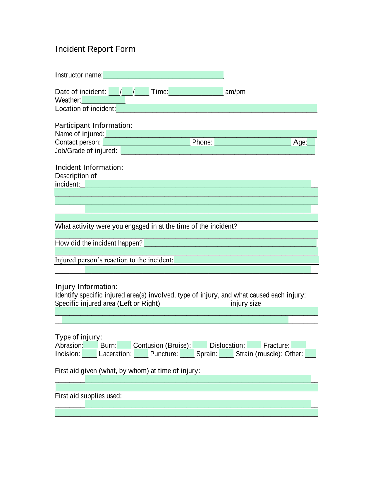 Incident Report Form screenshot