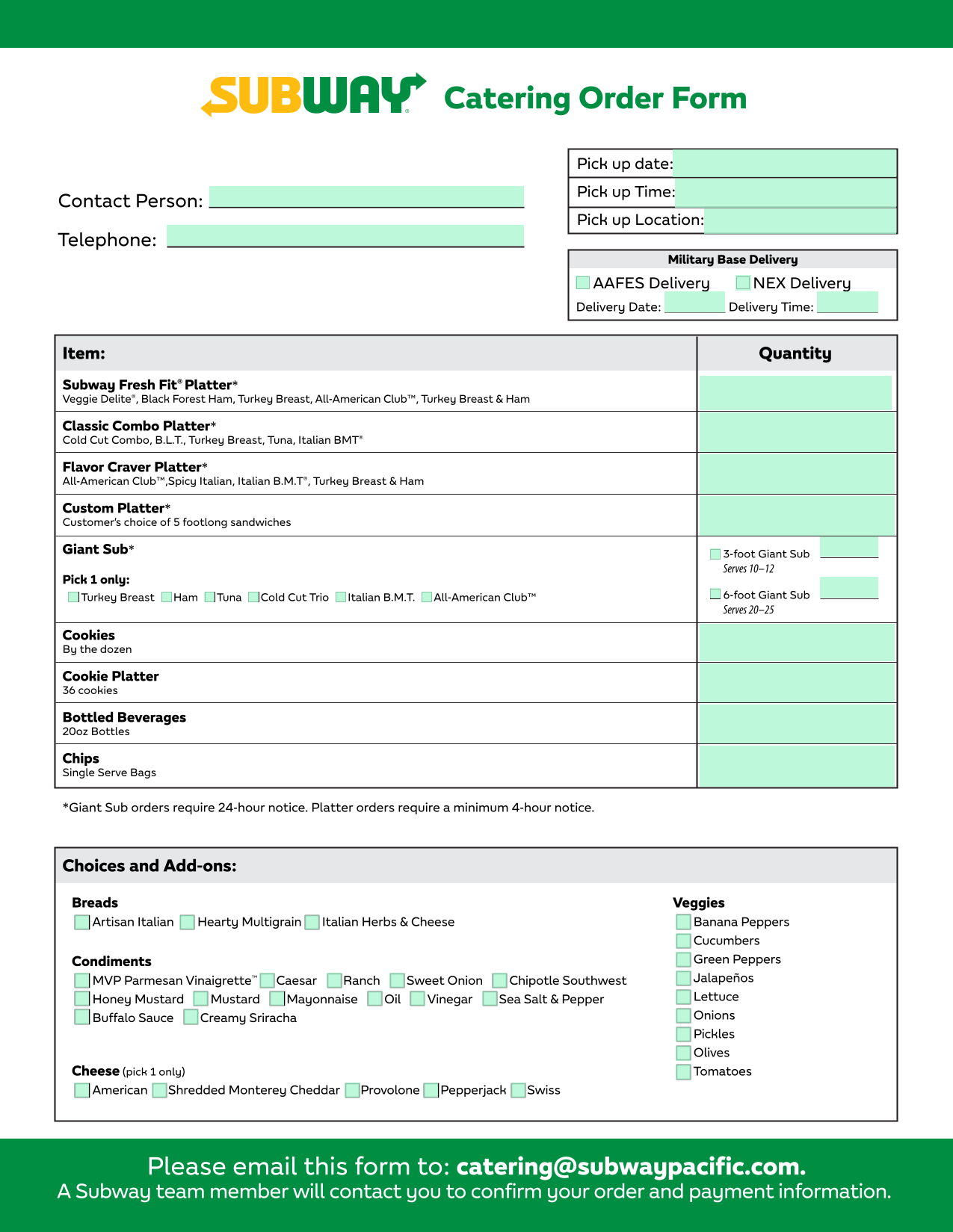 Catering Order Form screenshot