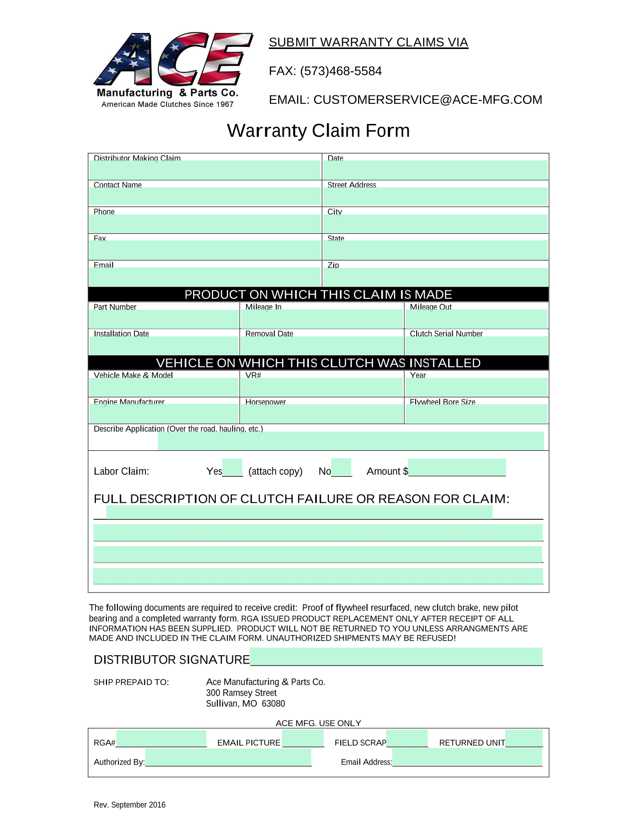 Warranty Claim Form screenshot