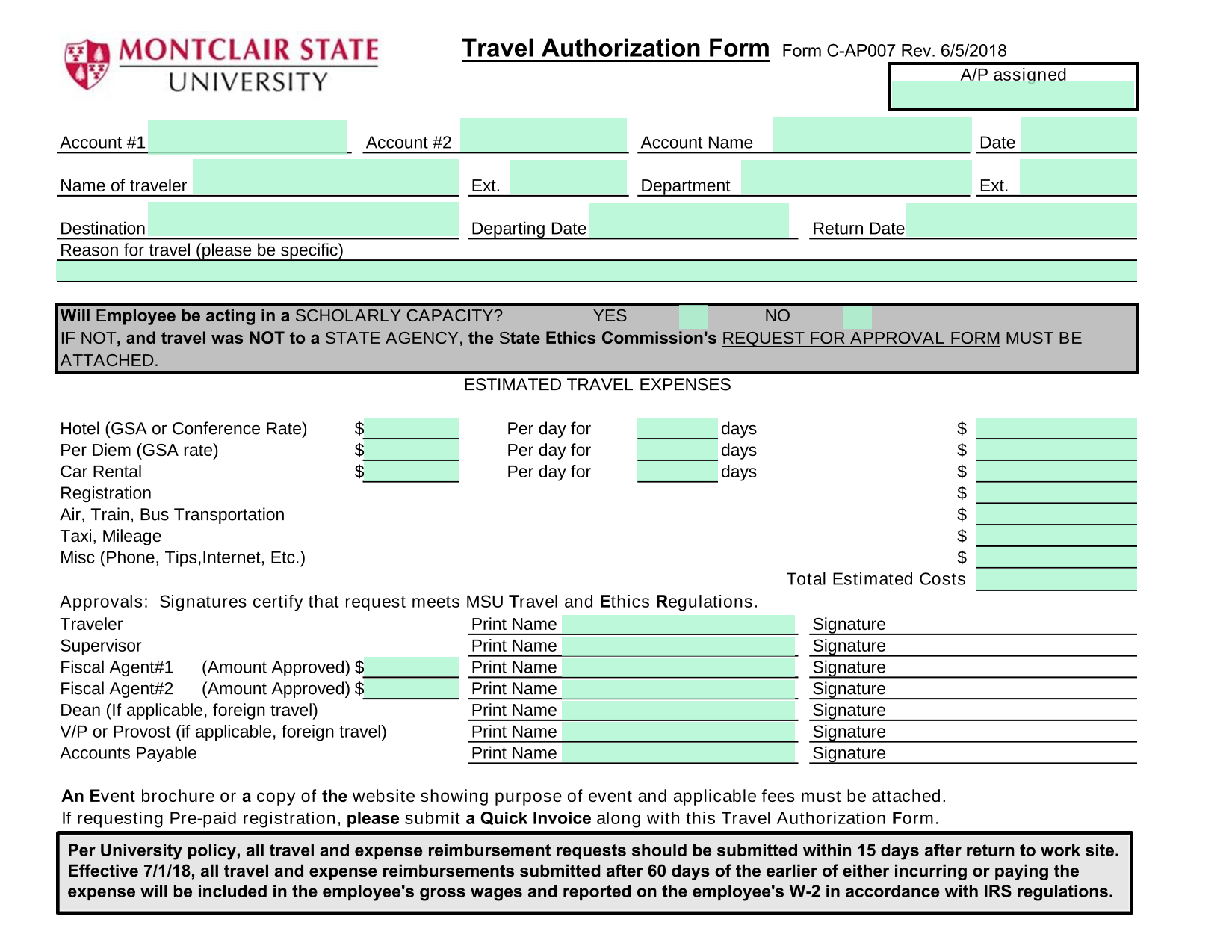 Travel Authorization Form screenshot