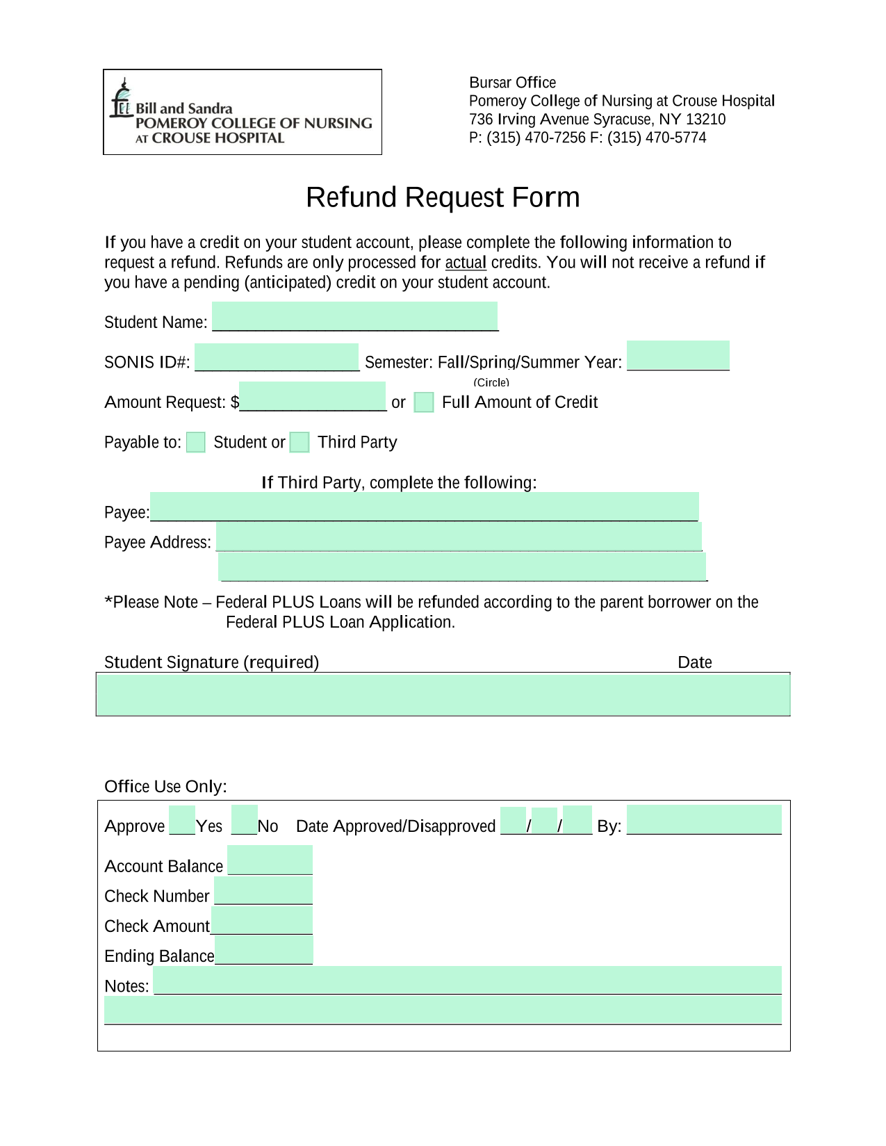 Refund Request Form screenshot