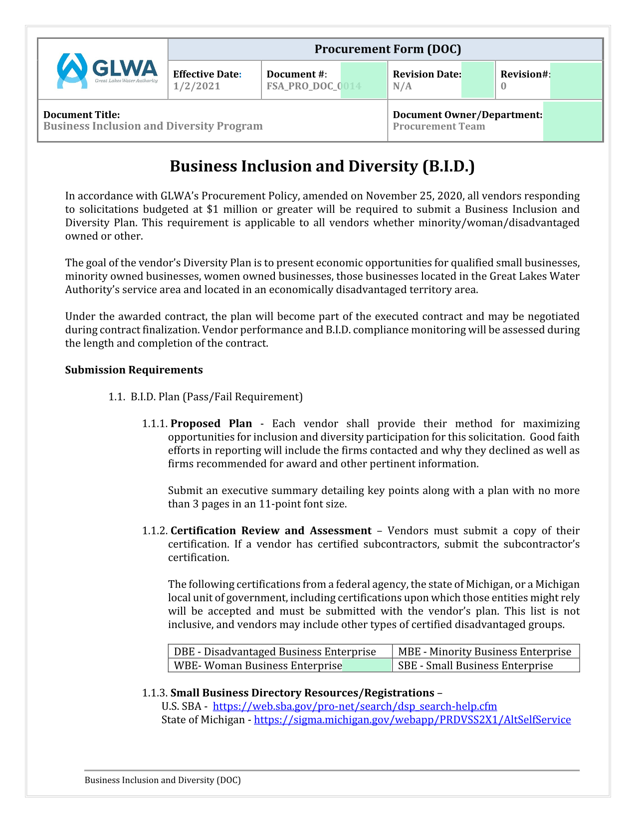 Procurement Form (DOC) screenshot