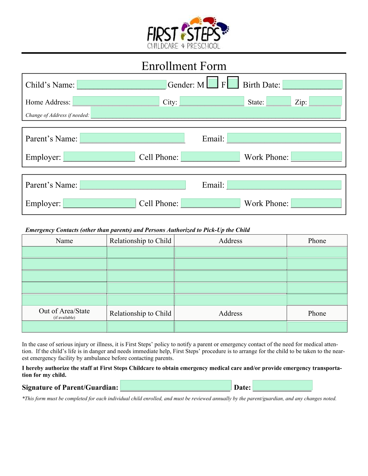 Enrollment Form screenshot