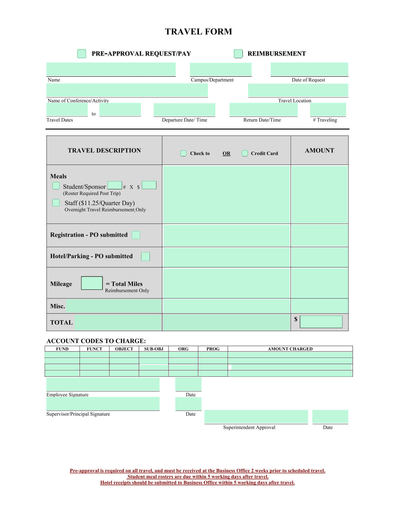 TRAVEL FORM screenshot