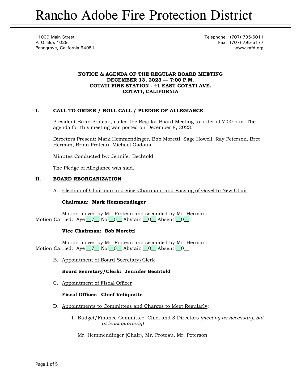 Notice  Agenda Of The Regular Board Meeting screenshot