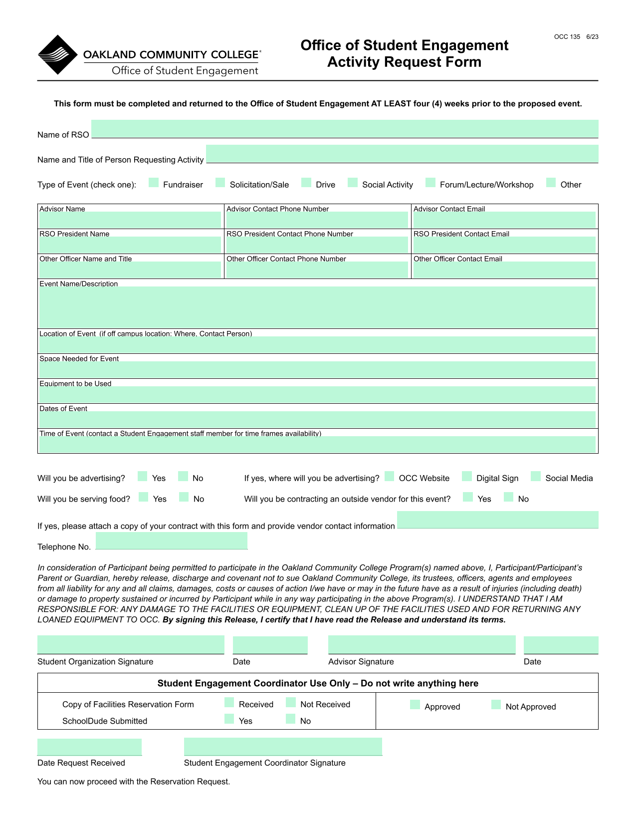 Activity Request Form screenshot