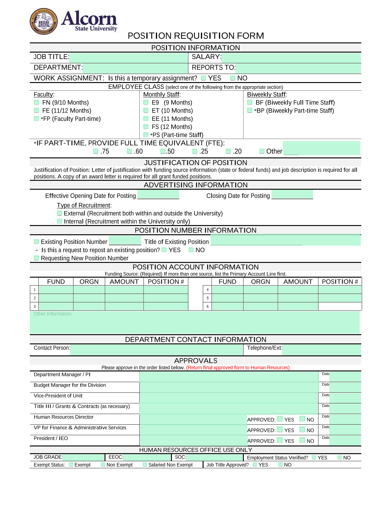 Position Requisition Form screenshot