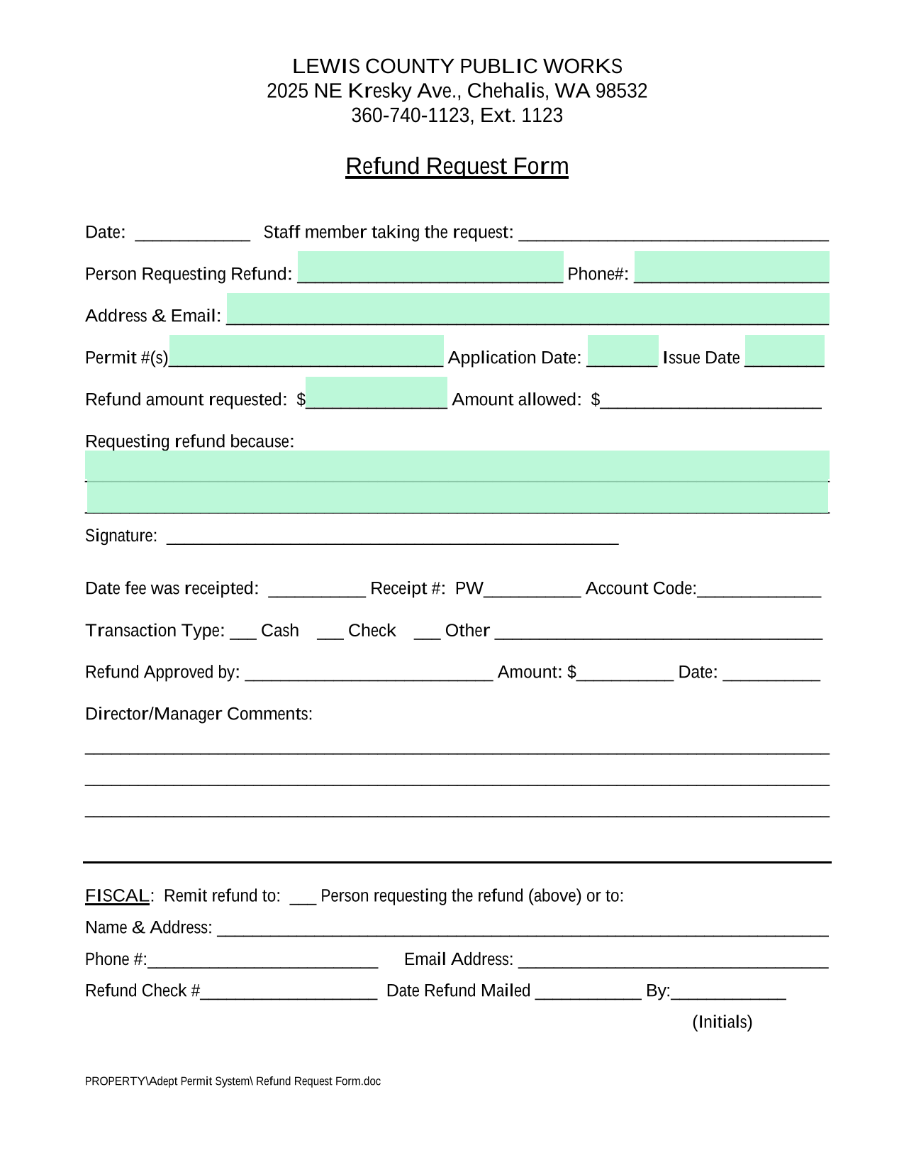 Refund Request Form screenshot