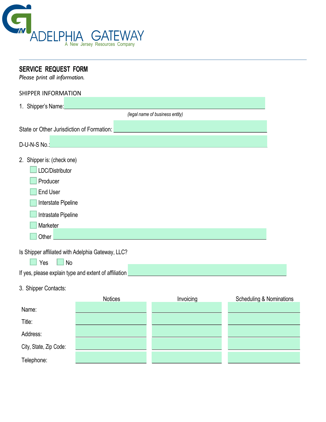 SERVICE REQUEST FORM screenshot