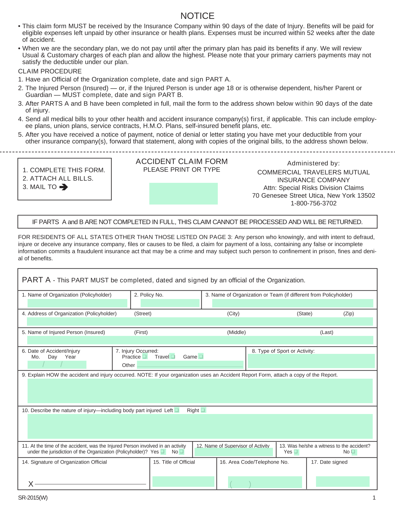 Accident Claim Form screenshot