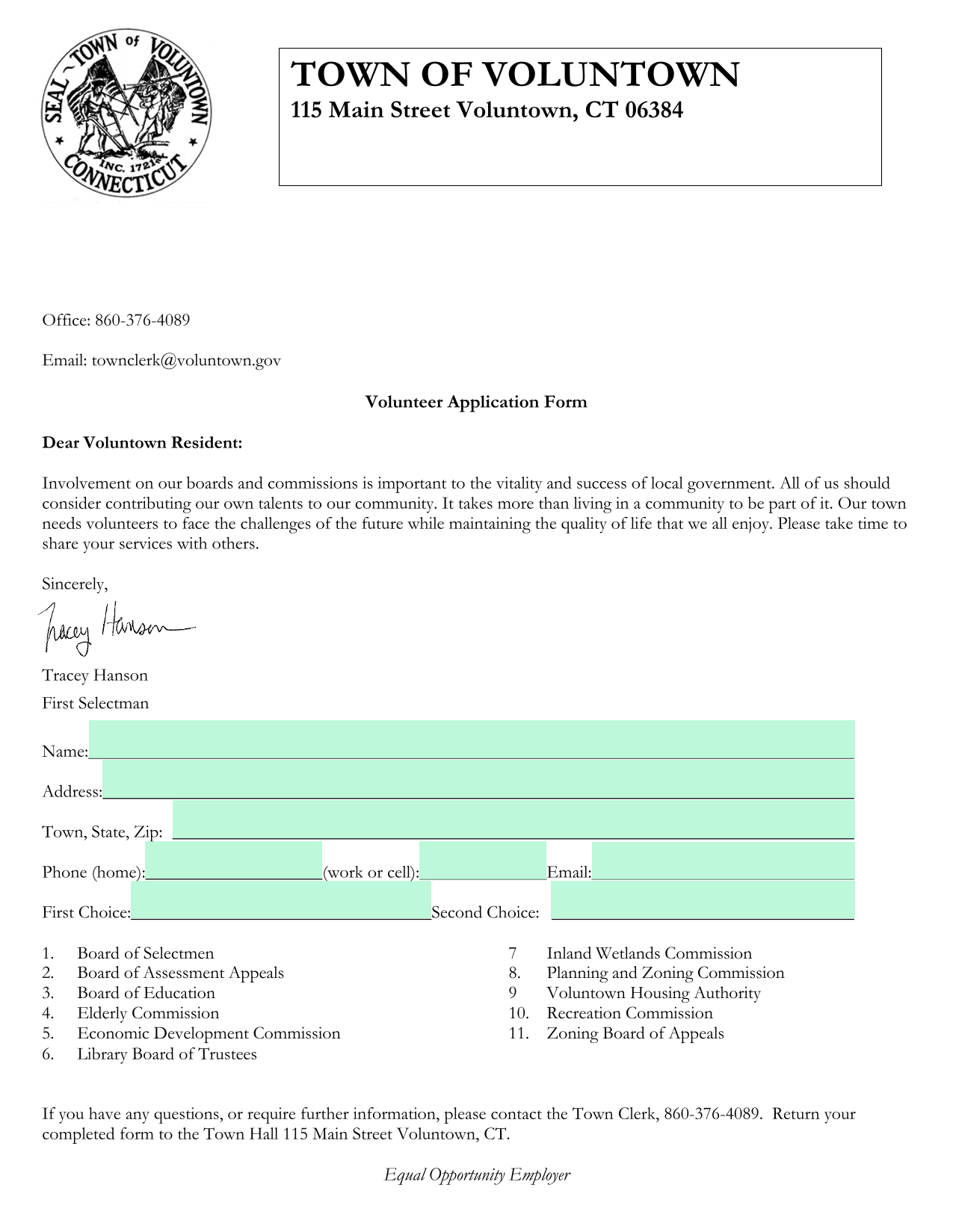 Volunteer Application Form screenshot