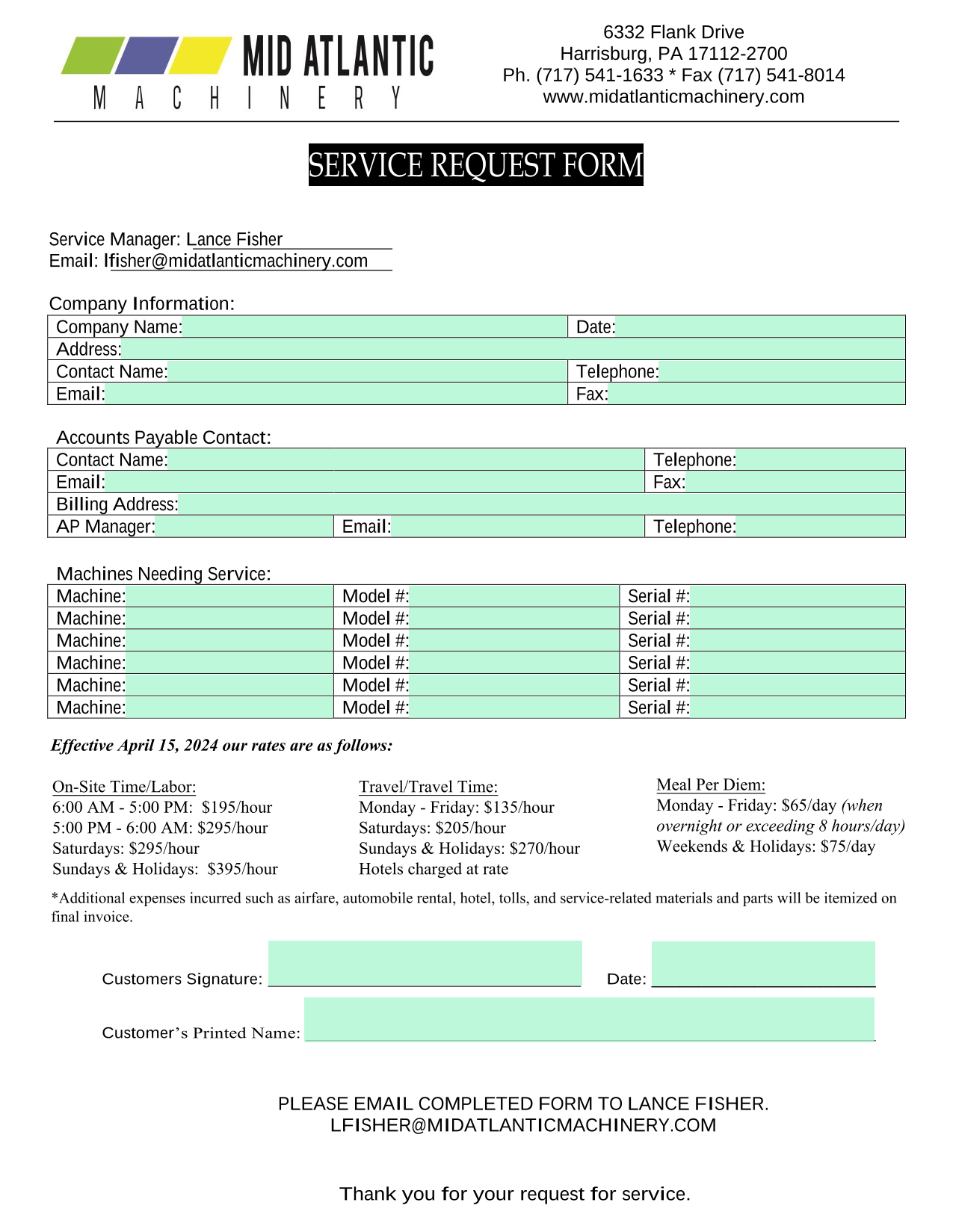 Service Request Form screenshot