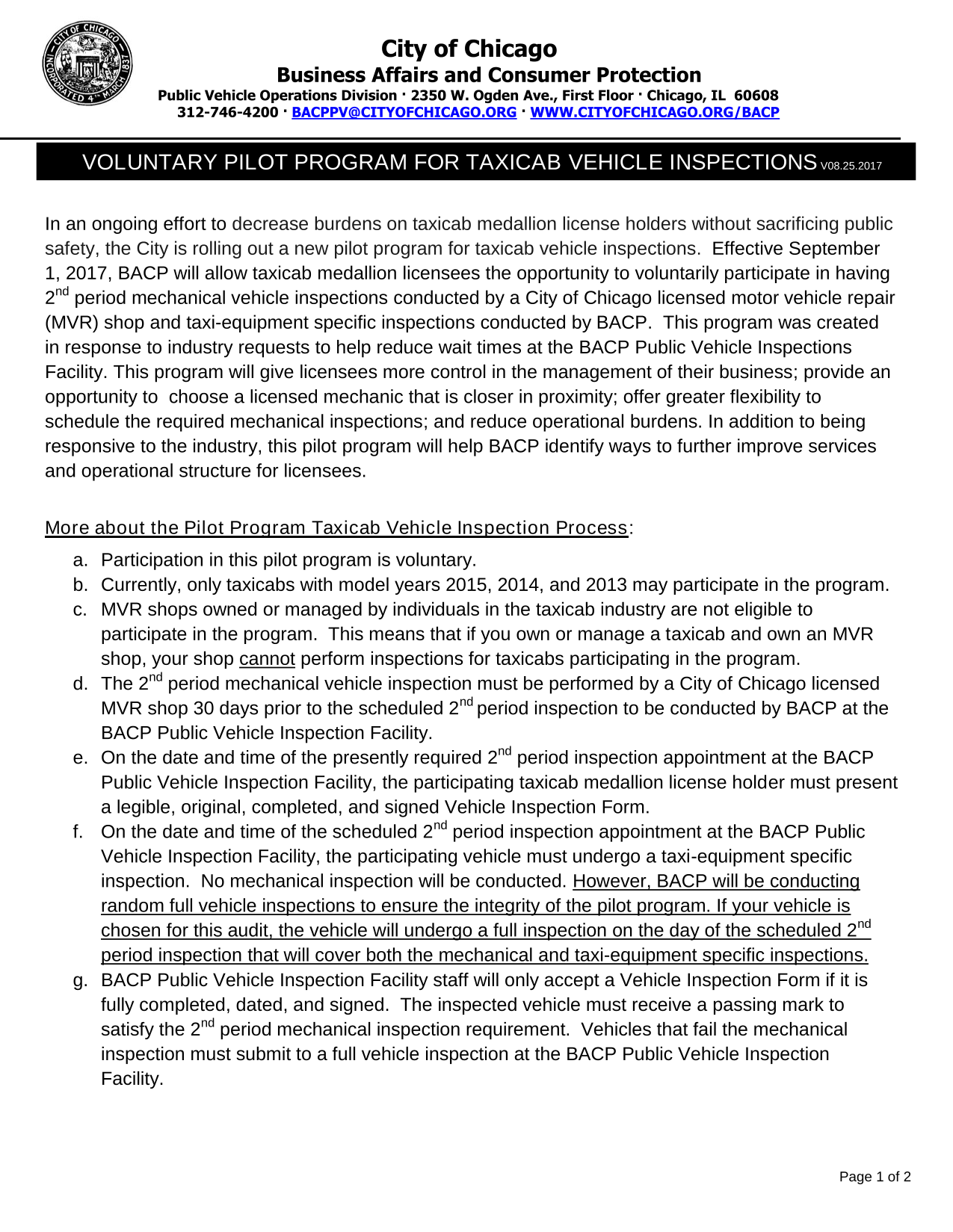 Voluntary Pilot Program For Taxicab Vehicle Inspections screenshot