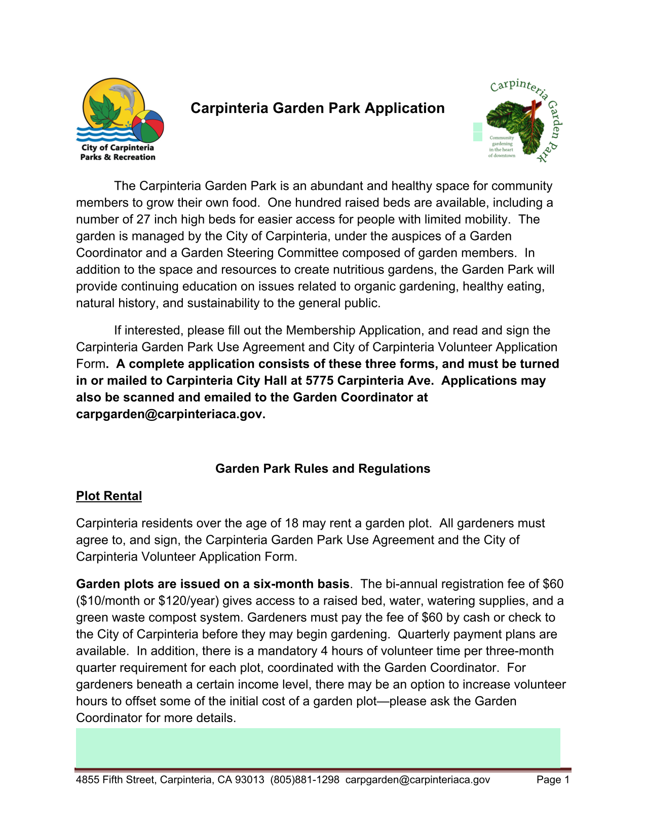 Carpinteria Garden Park Application screenshot