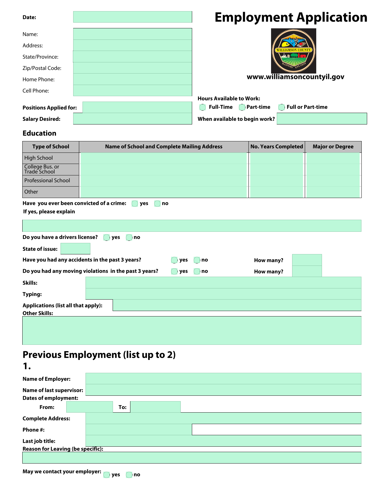 Employment Application screenshot