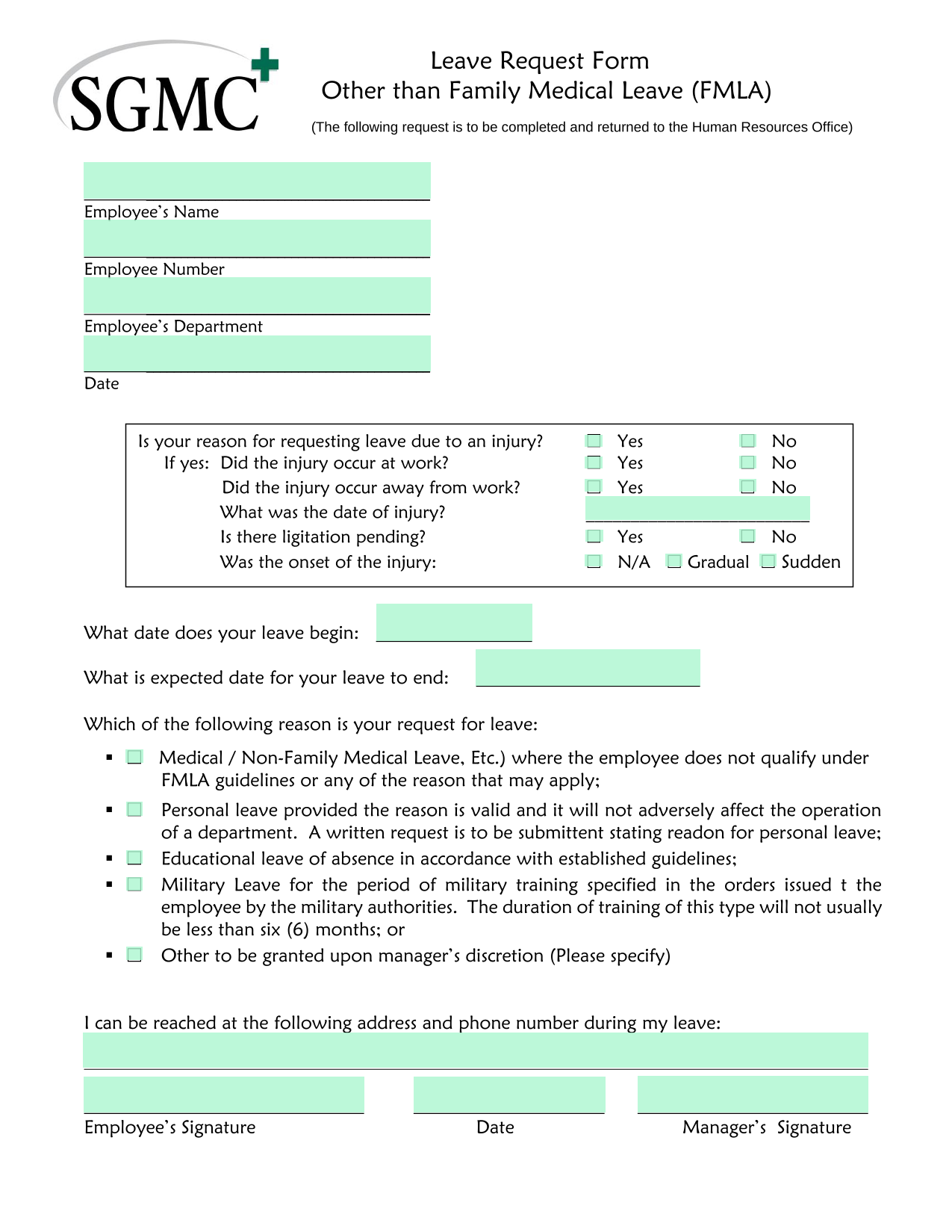 Leave Request Form screenshot