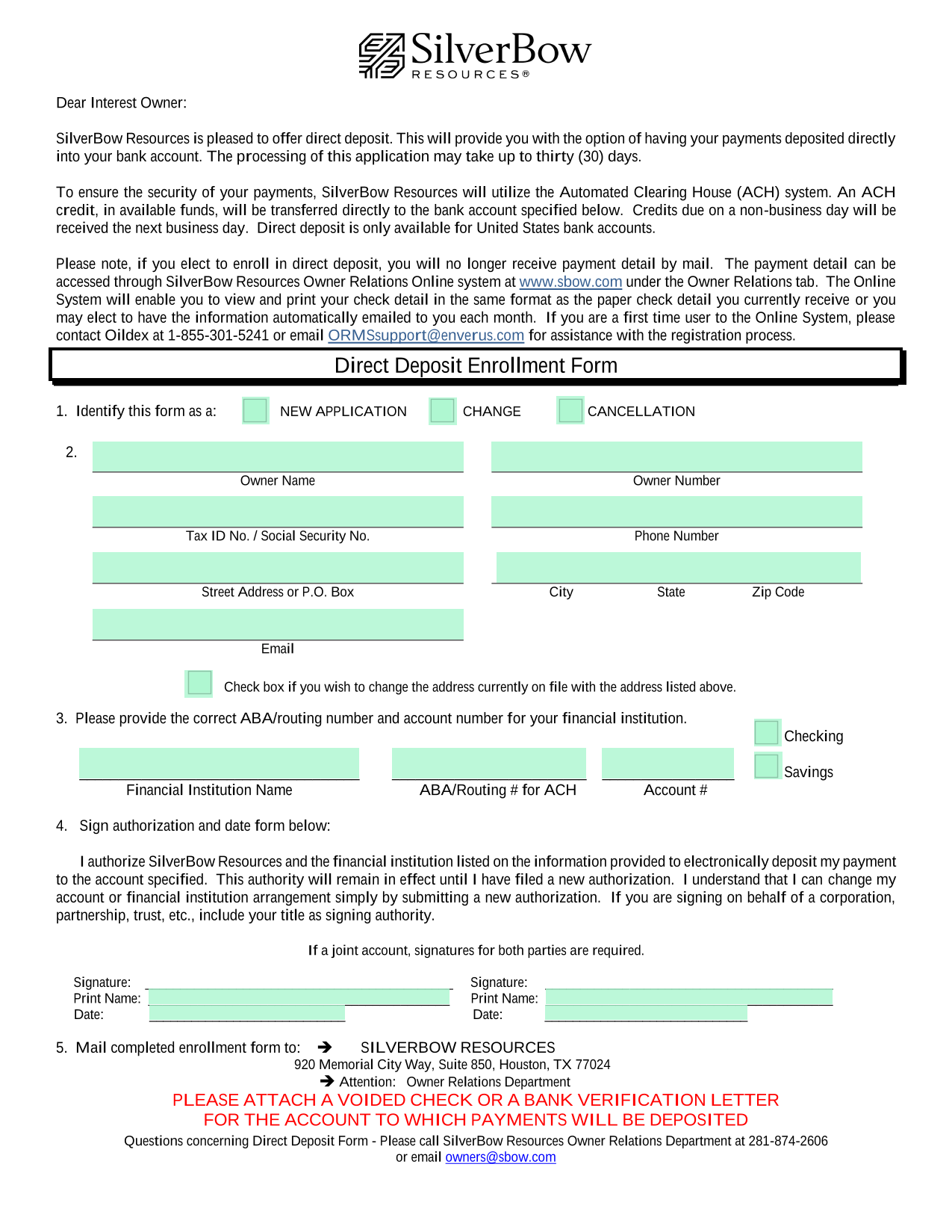 Direct Deposit Enrollment Form screenshot