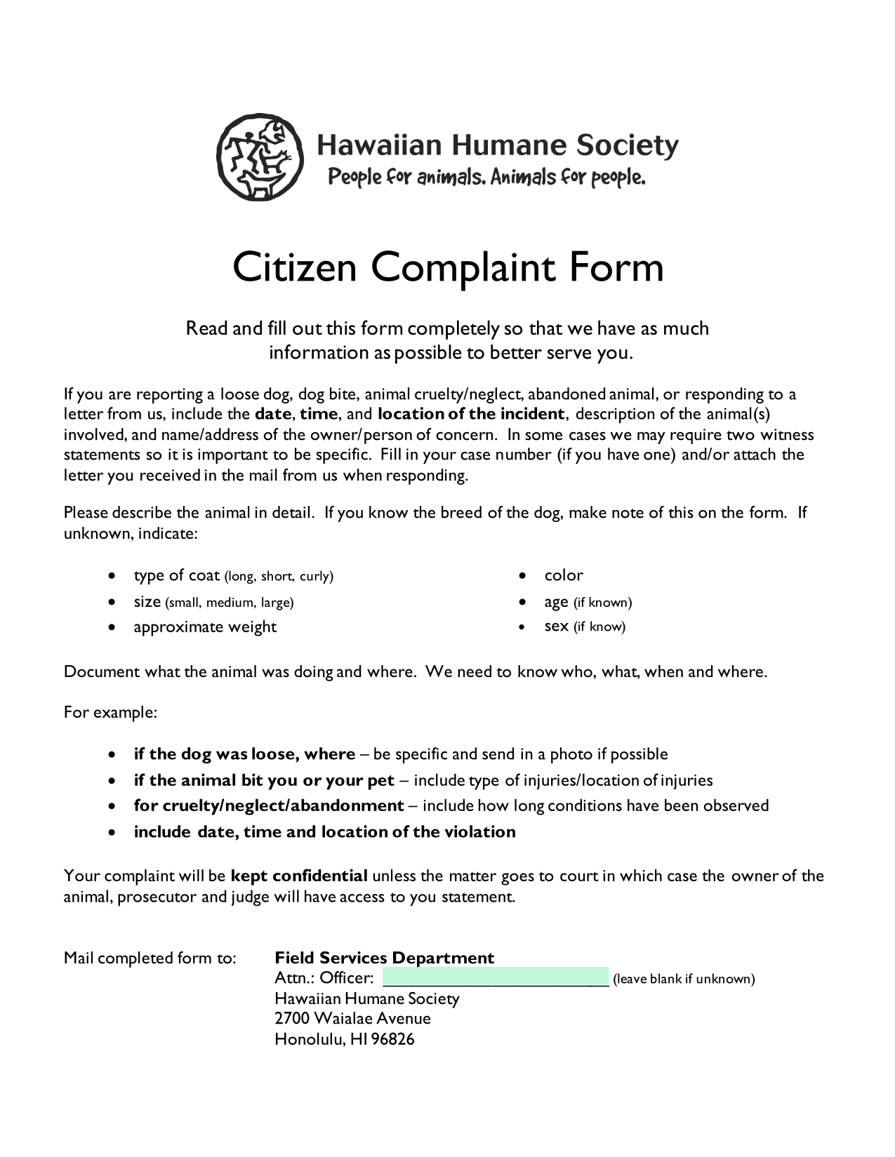 Citizen Complaint Form screenshot