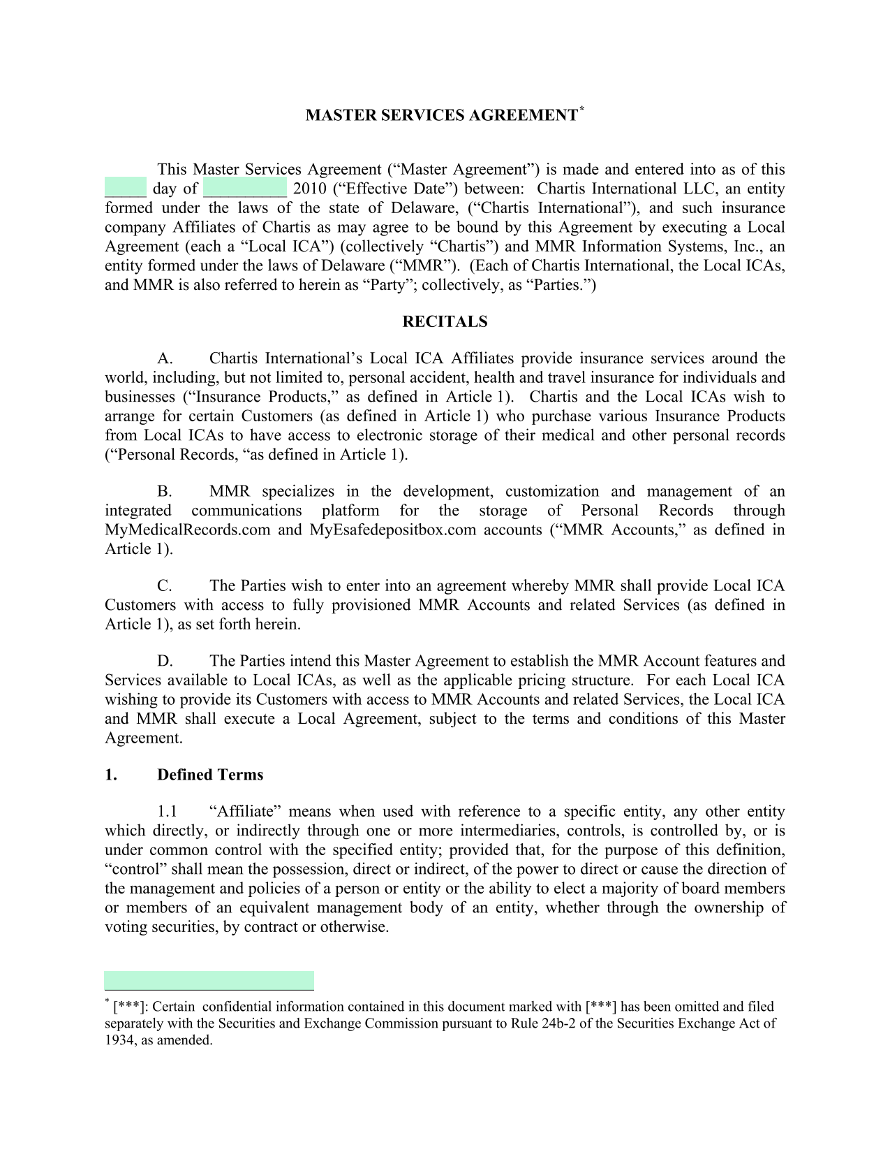 Master Services Agreement screenshot