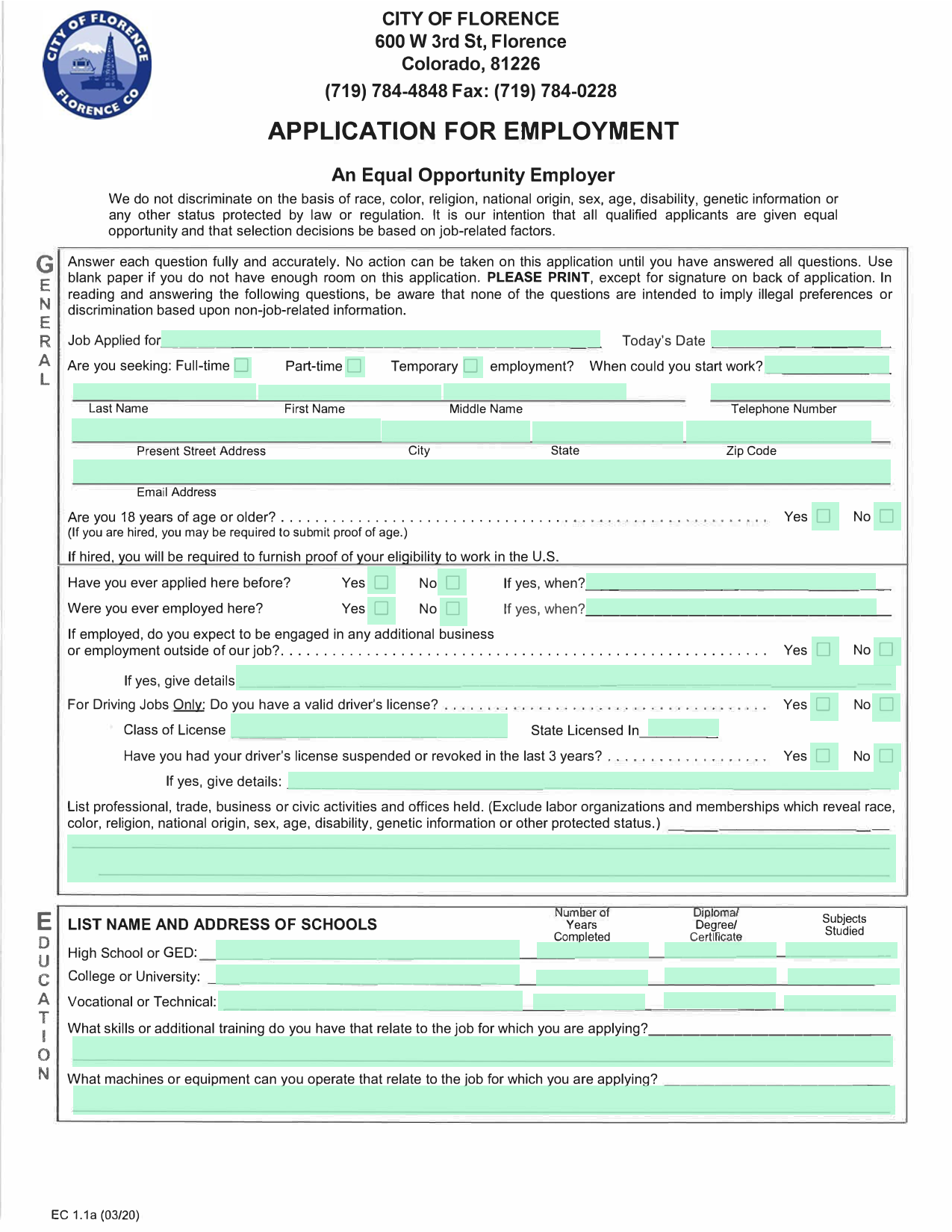 Application For Employment screenshot