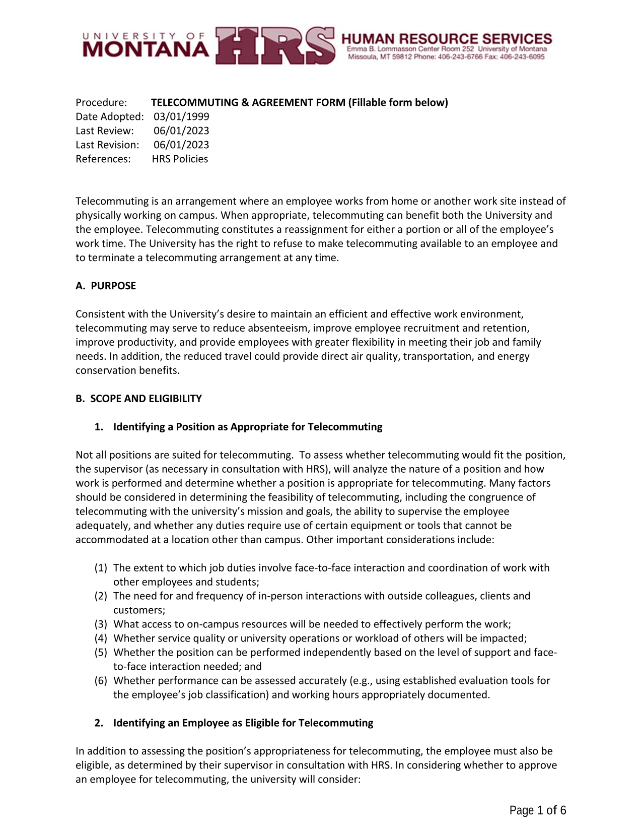 Telecommuting  Agreement Form screenshot