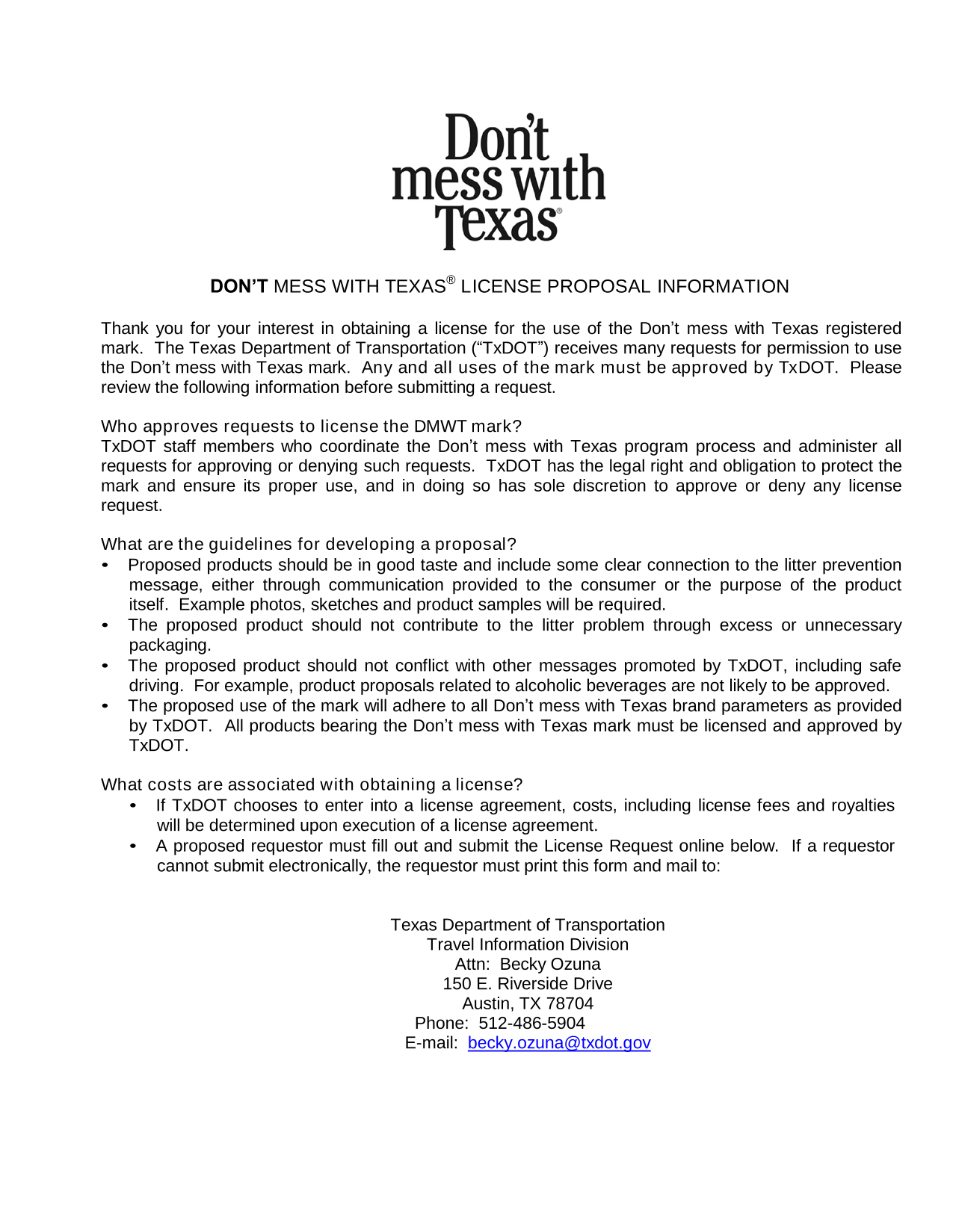 DonT Mess With Texas License Proposal Information screenshot