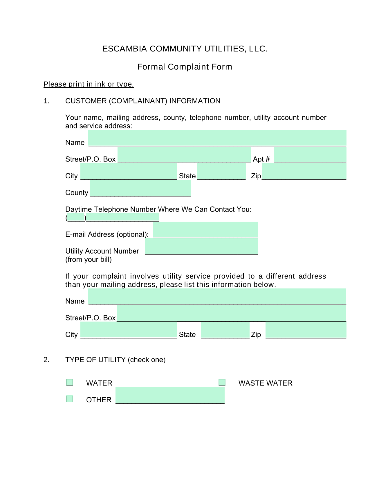 Formal Complaint Form screenshot