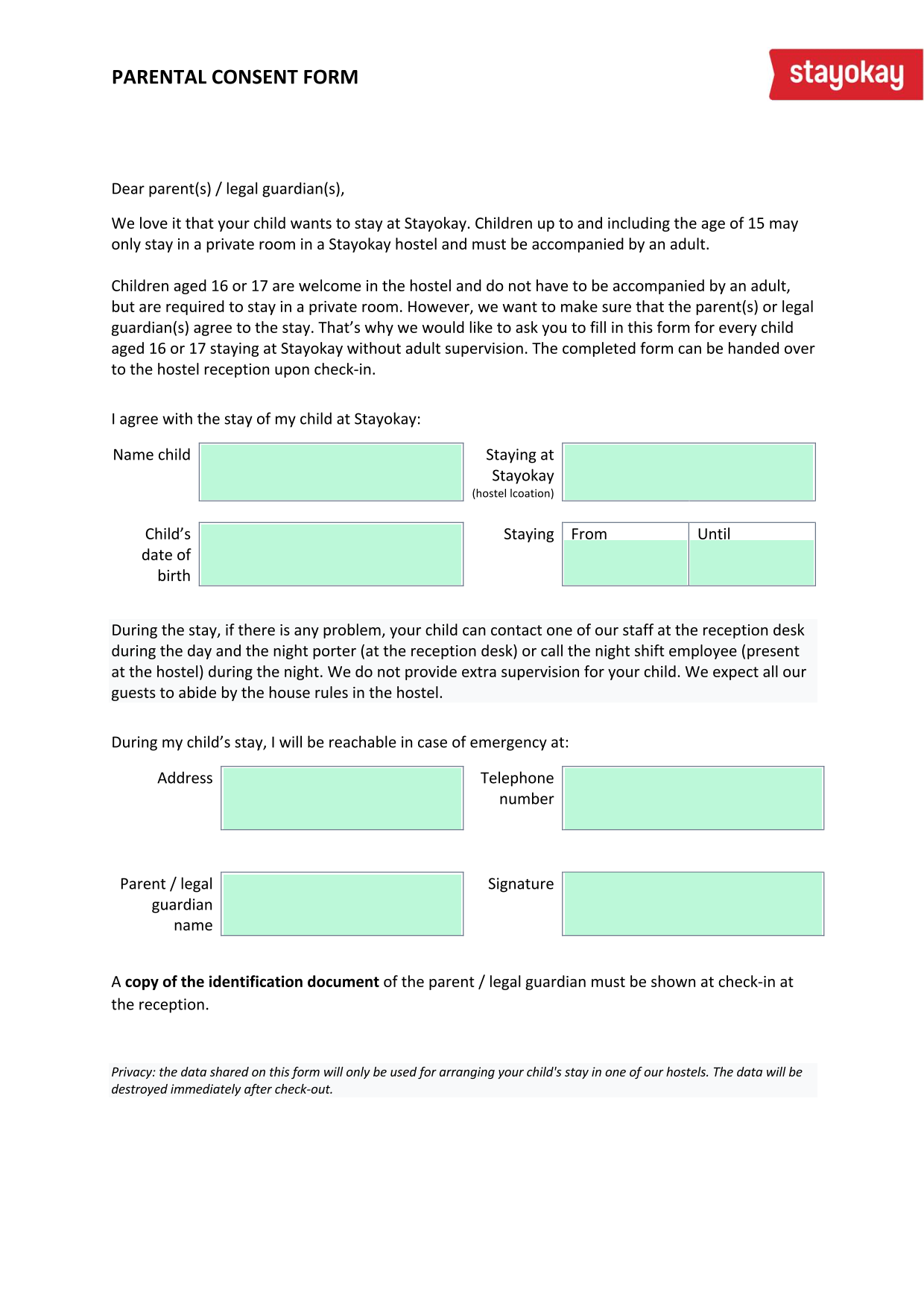 Parental Consent Form screenshot
