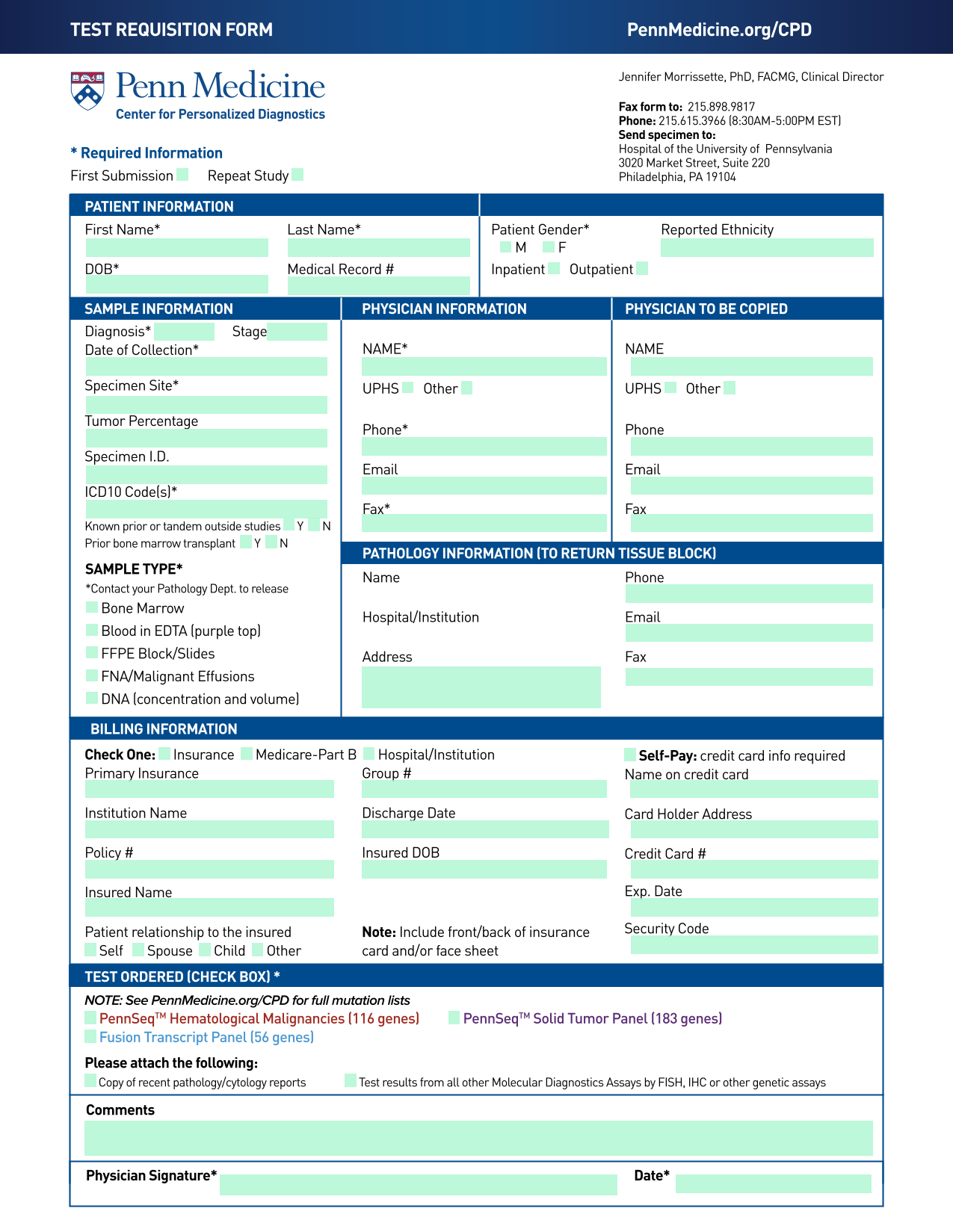 Test Requisition Form screenshot