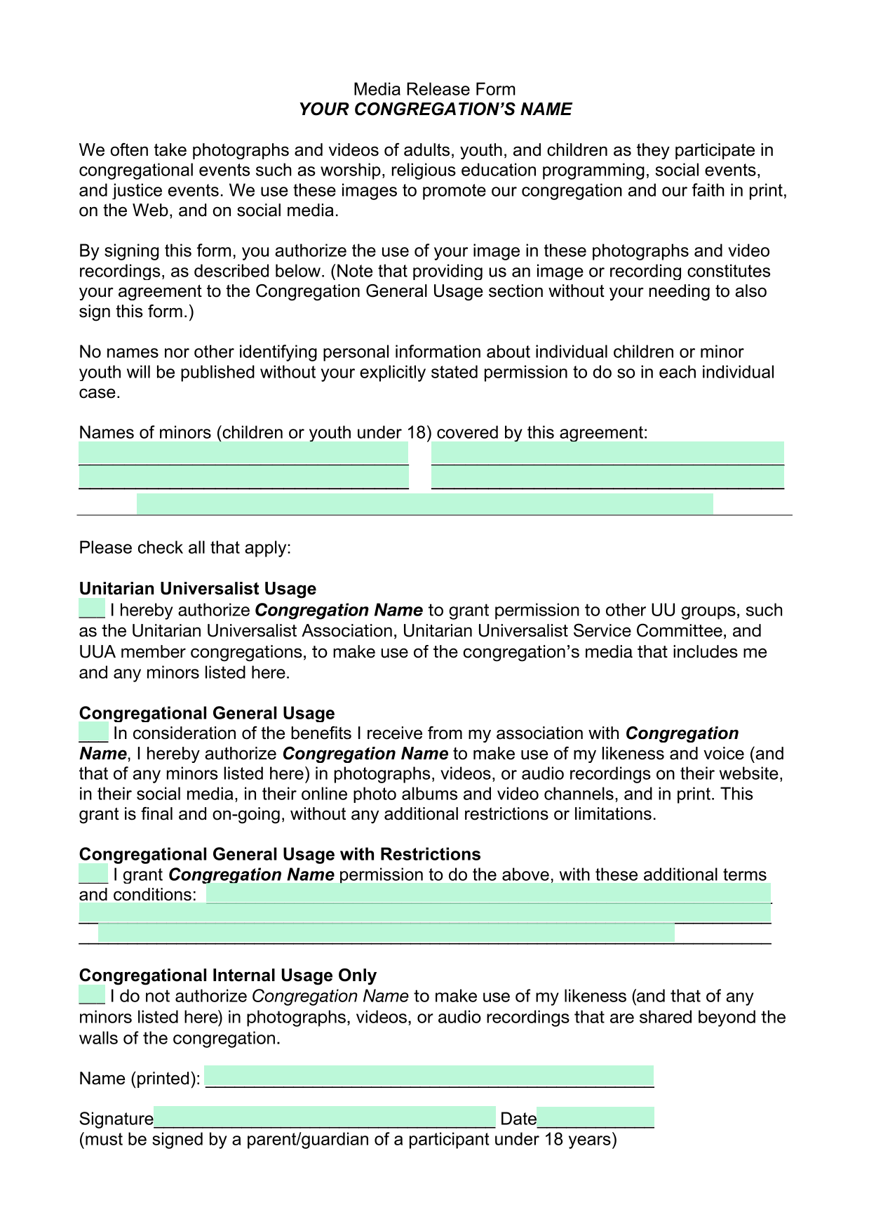 Media Release Form screenshot