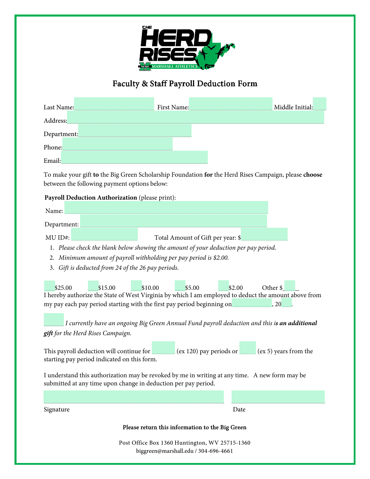 Faculty  Staff Payroll Deduction Form screenshot