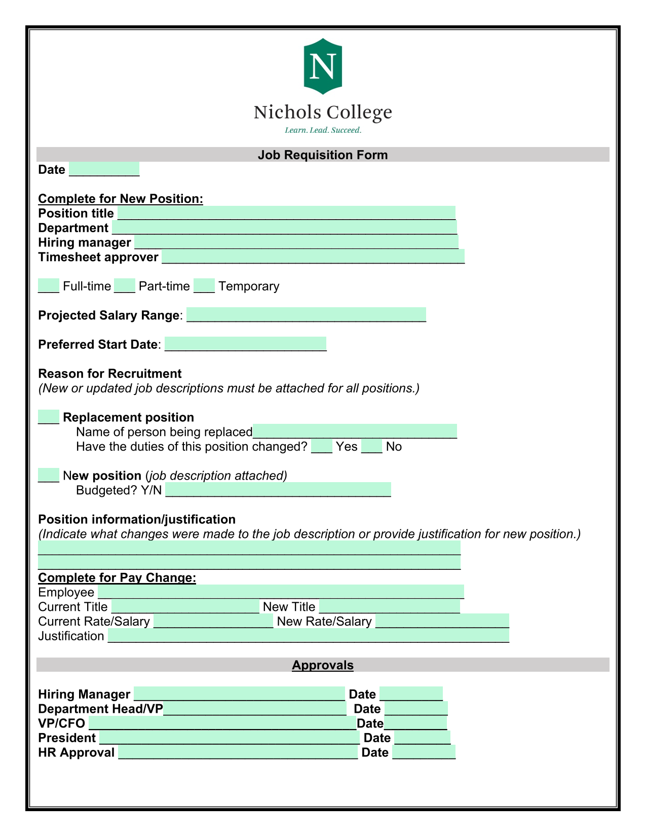 Job Requisition Form screenshot