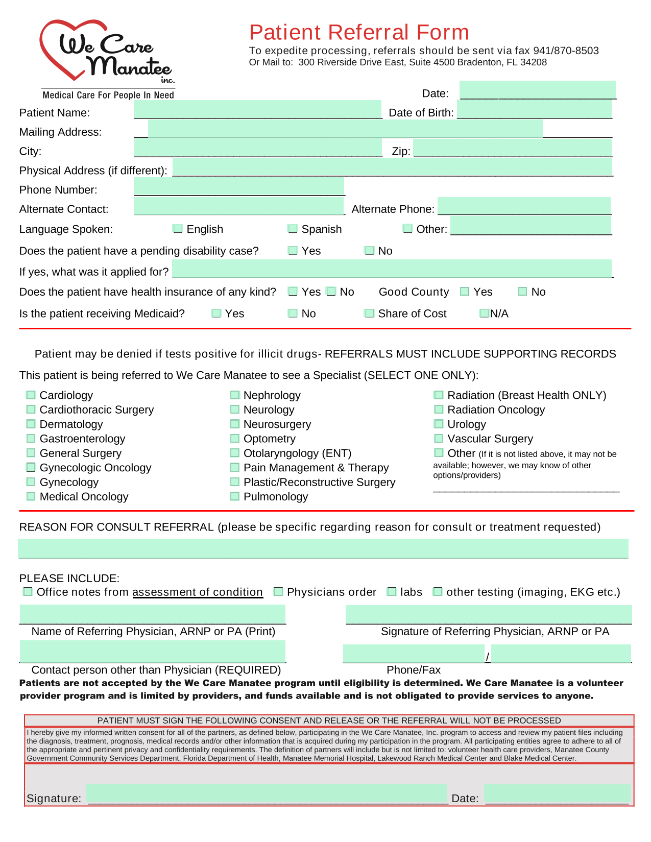 Patient Referral Form screenshot