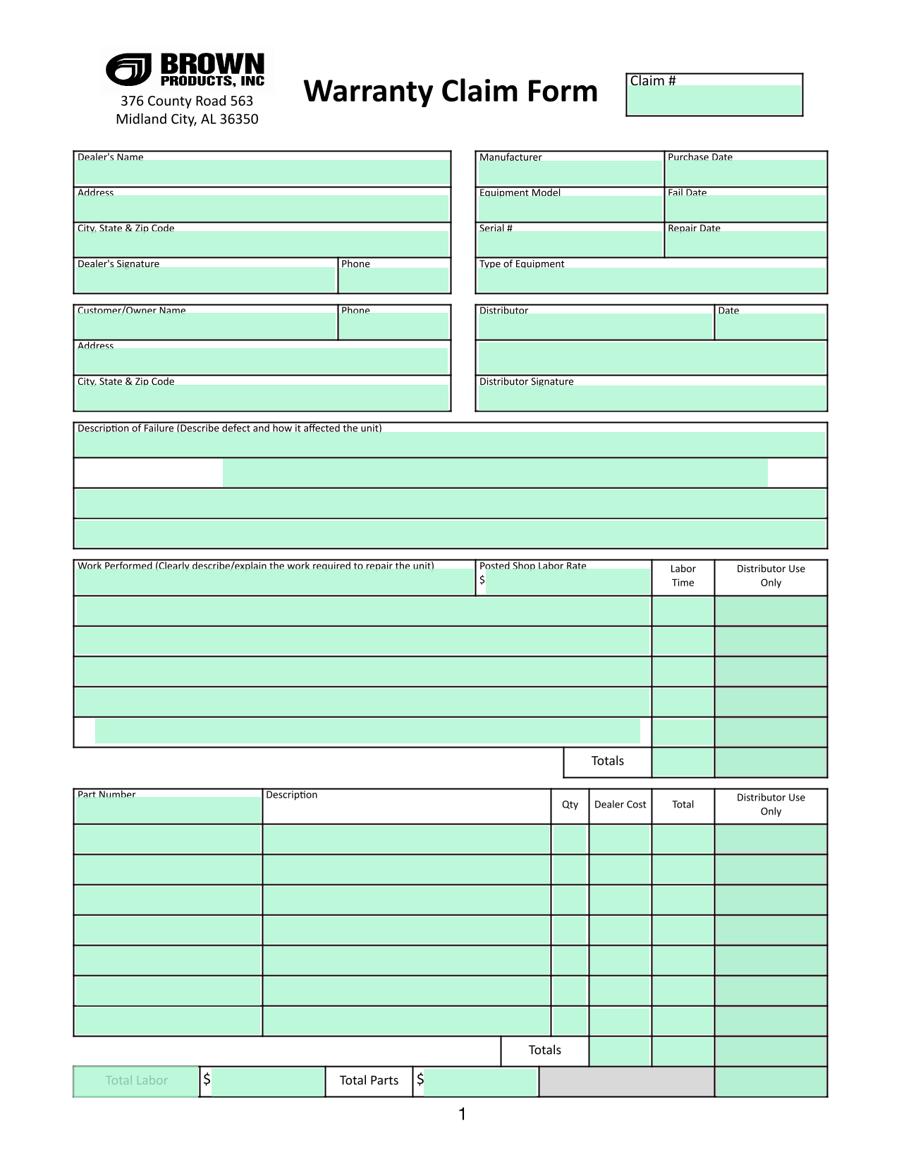 Warranty Claim Form screenshot