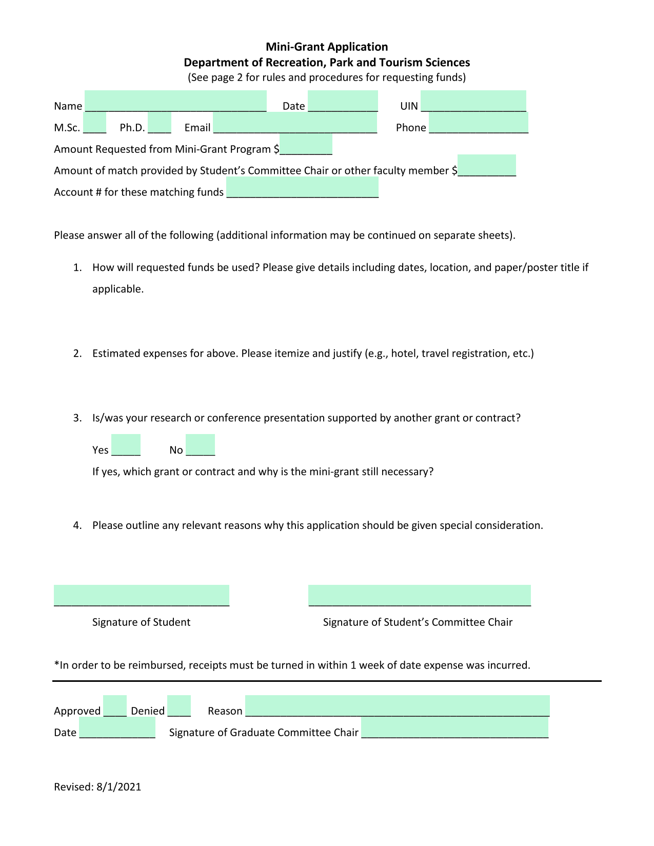 Mini Grant Application screenshot