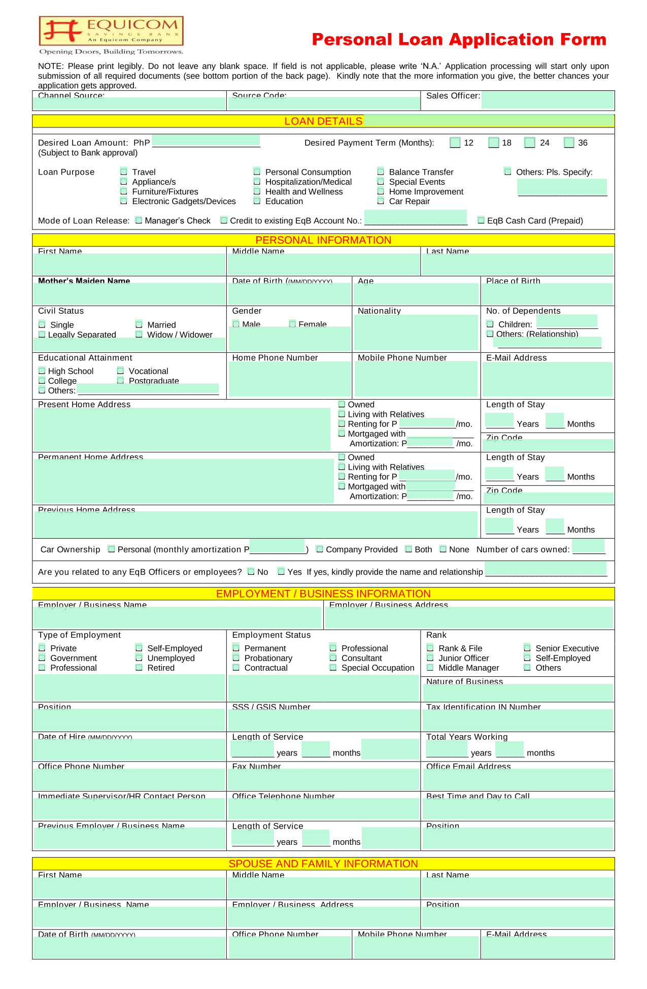 Loan Application Form screenshot