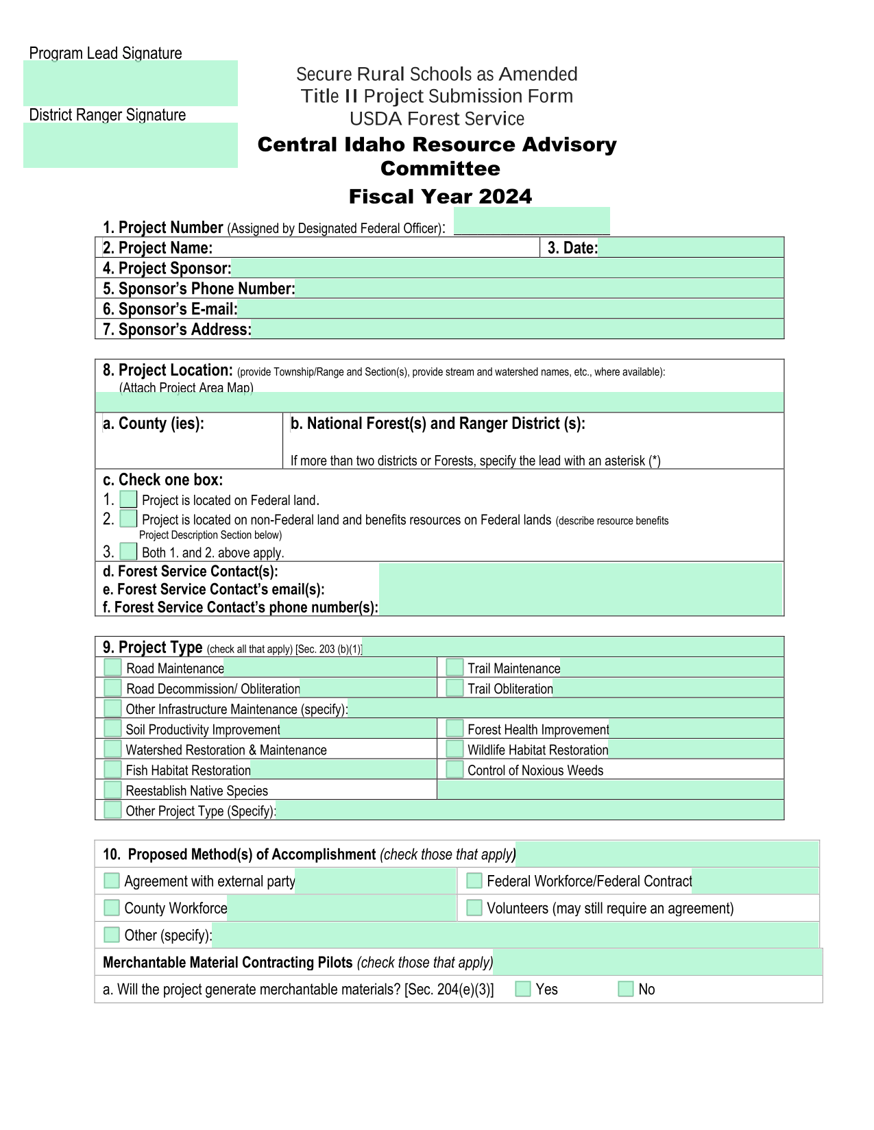 Secure Rural Schools As Amended Title II Project Submission Form screenshot